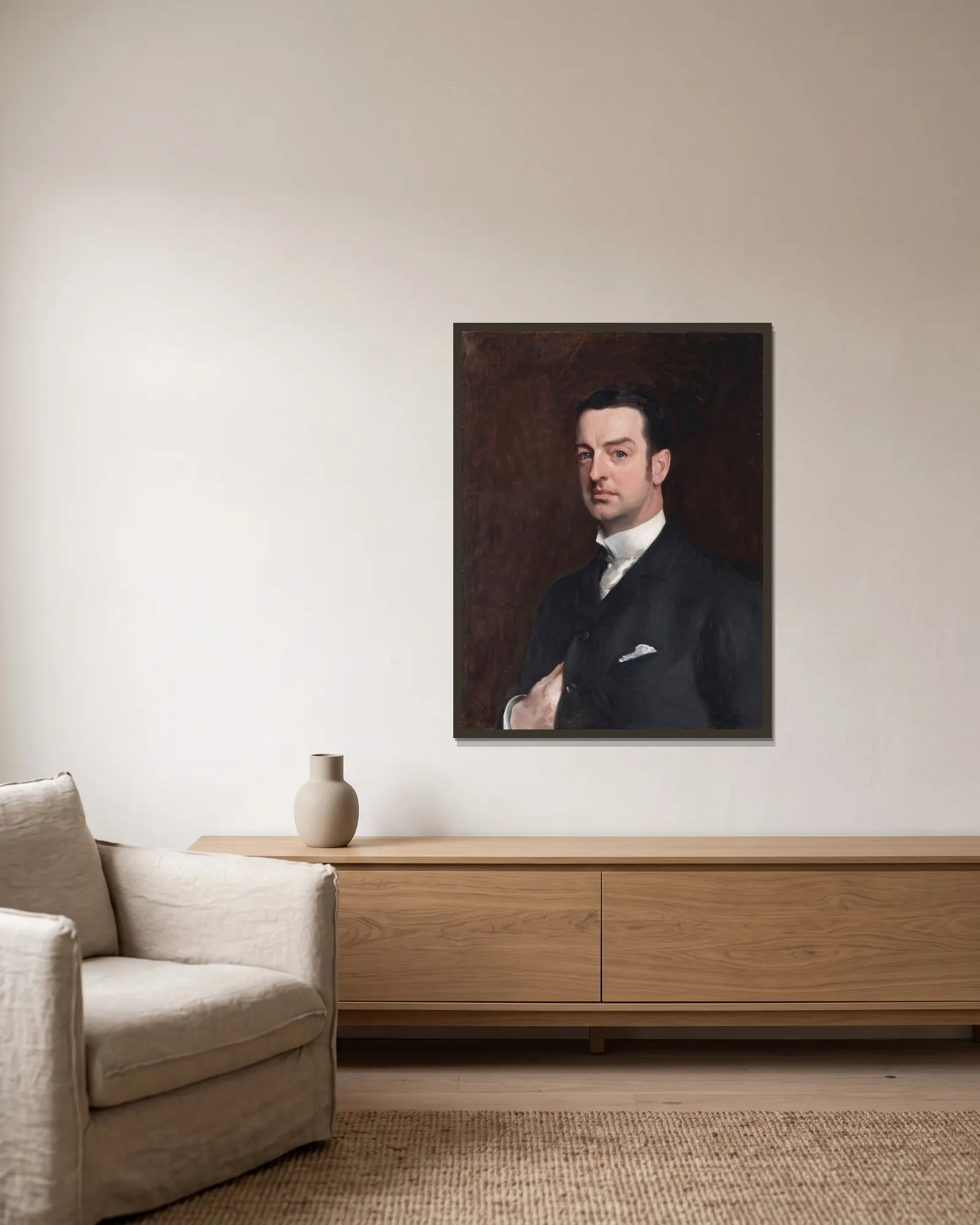 Cornelius Vanderbilt II av John Singer Sargent inramad på en vägg