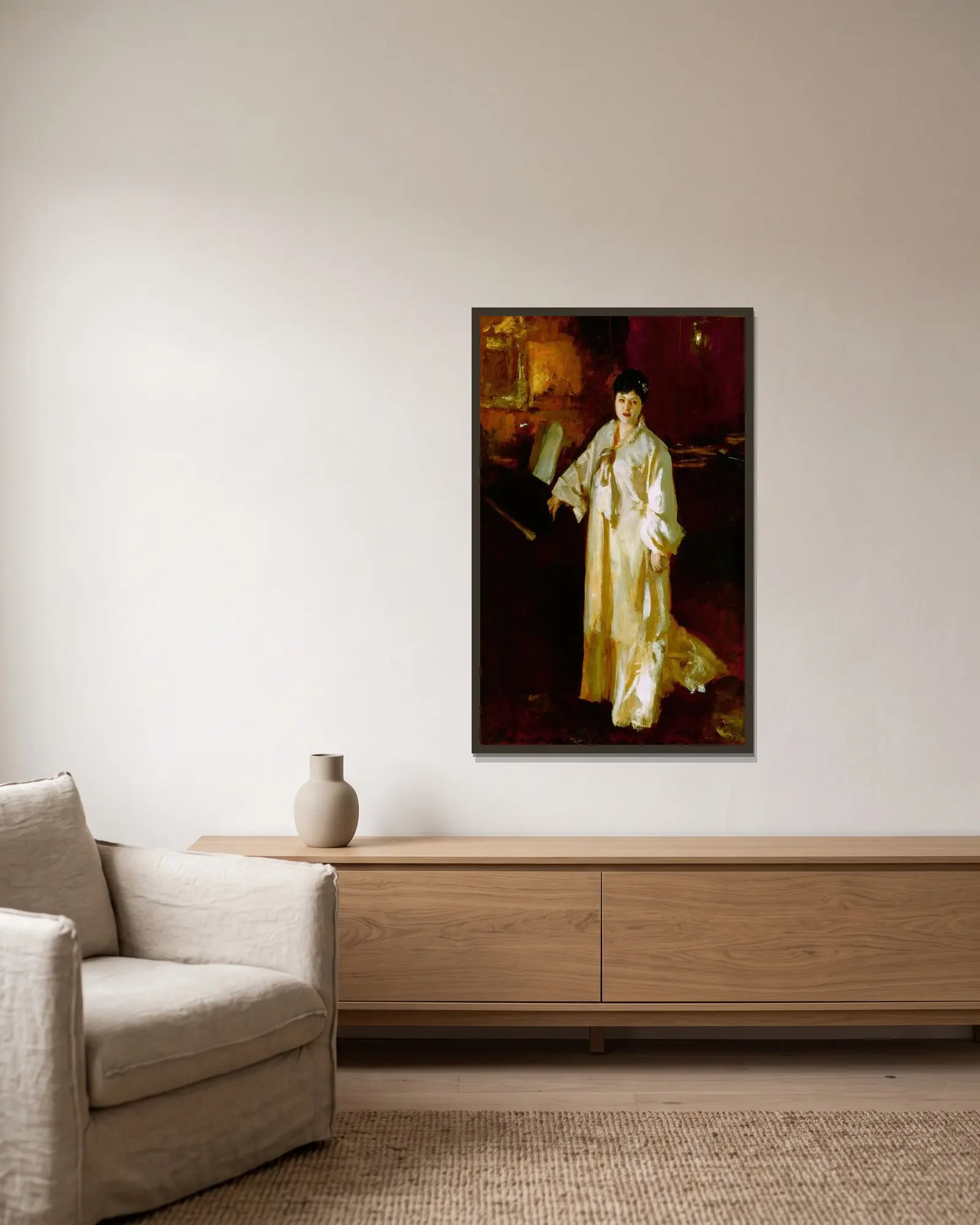 Judith Gautier av John Singer Sargent inramad på en vägg