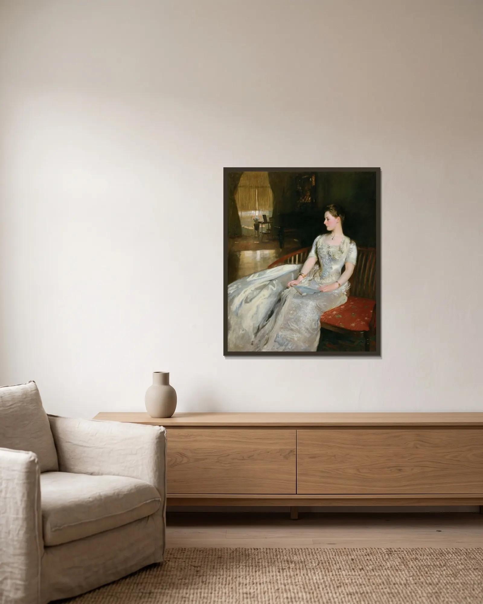 Mrs. Cecil Wade av John Singer Sargent inramad på en vägg