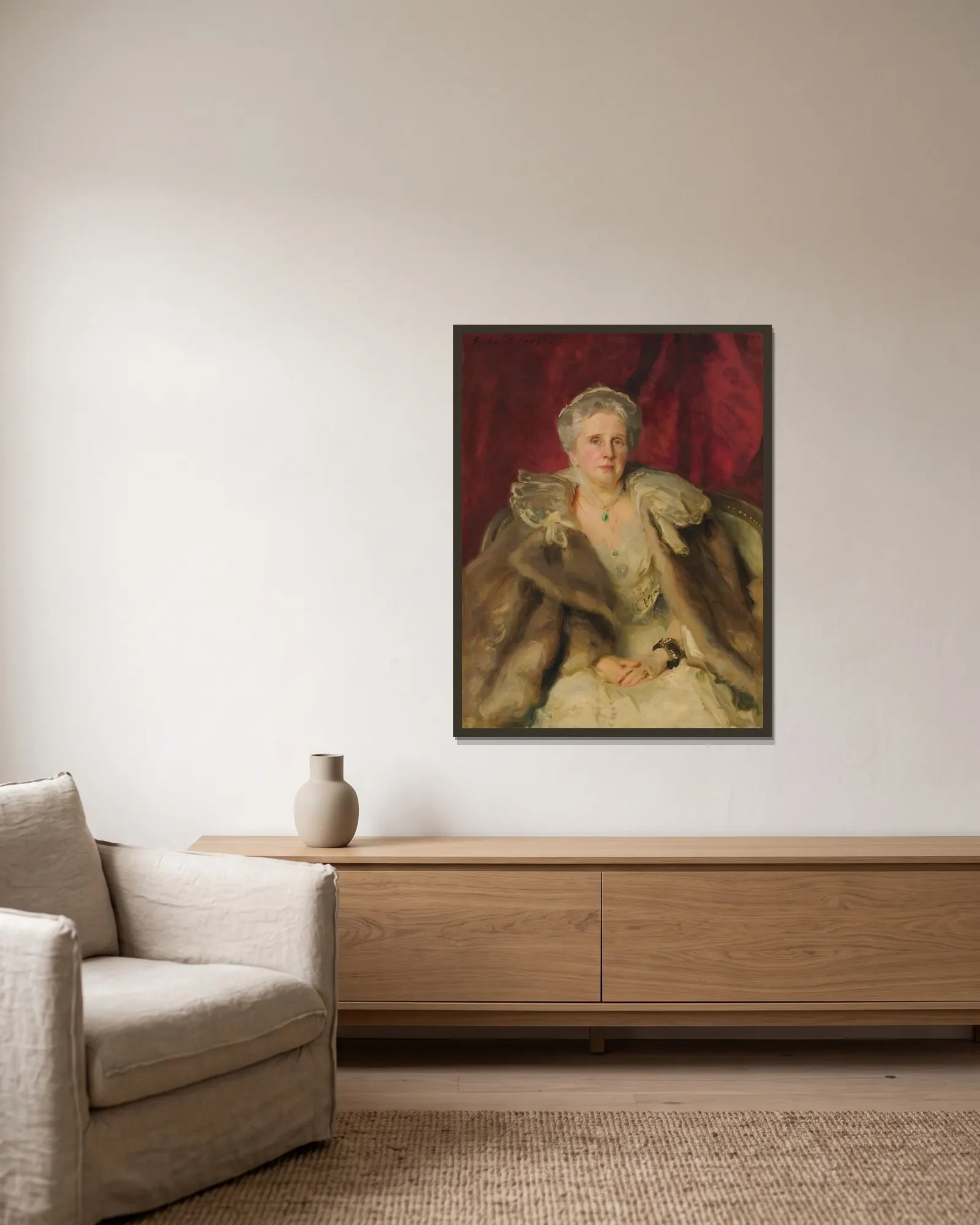 Mrs. Hugh Smith av John Singer Sargent inramad på en vägg