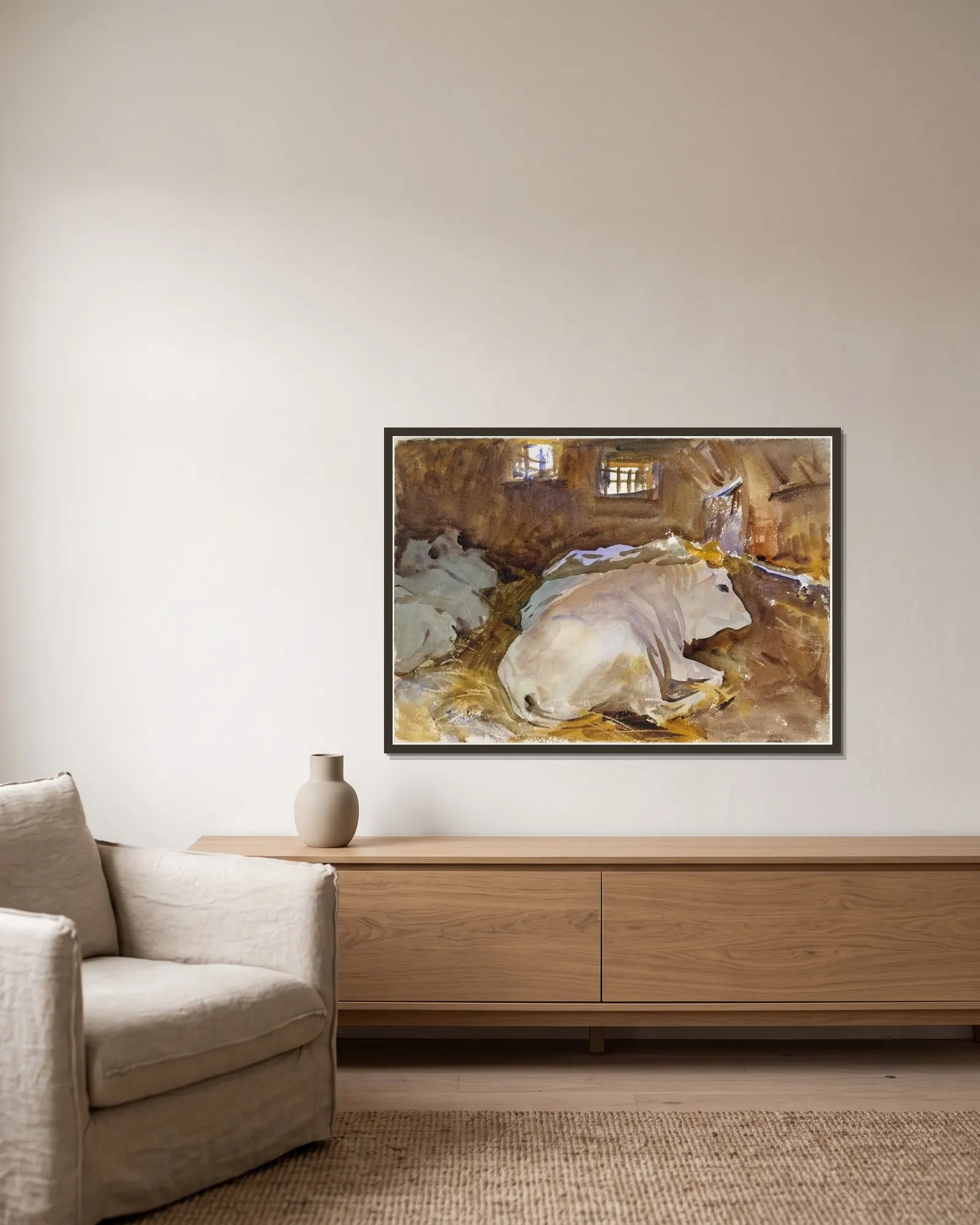 Oxen av John Singer Sargent inramad på en vägg