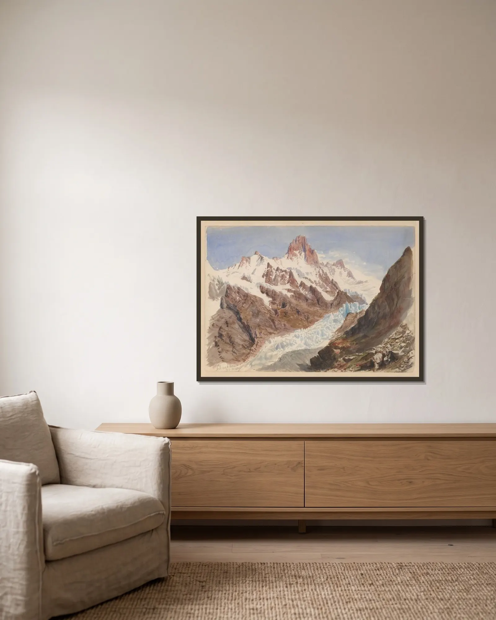Schreckhorn, Eismeer av John Singer Sargent inramad på en vägg