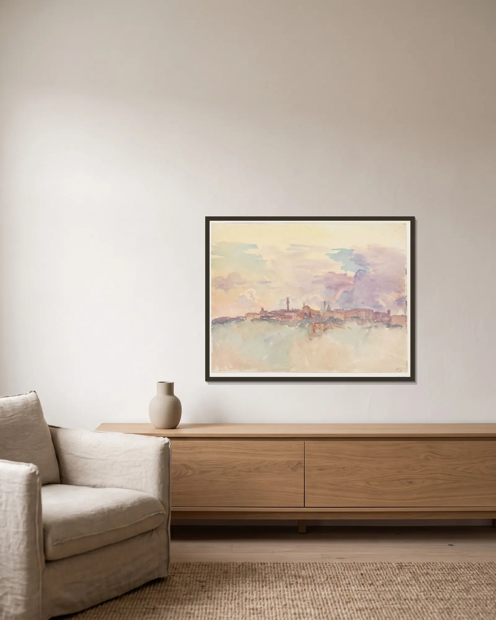 Siena av John Singer Sargent inramad på en vägg