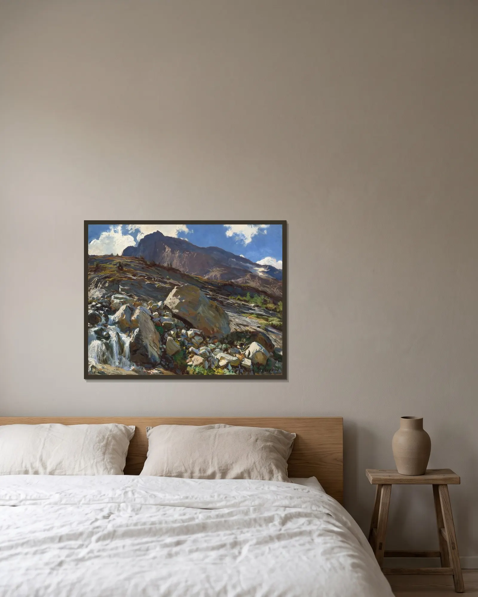 Simplon Pass av John Singer Sargent inramad på en vägg