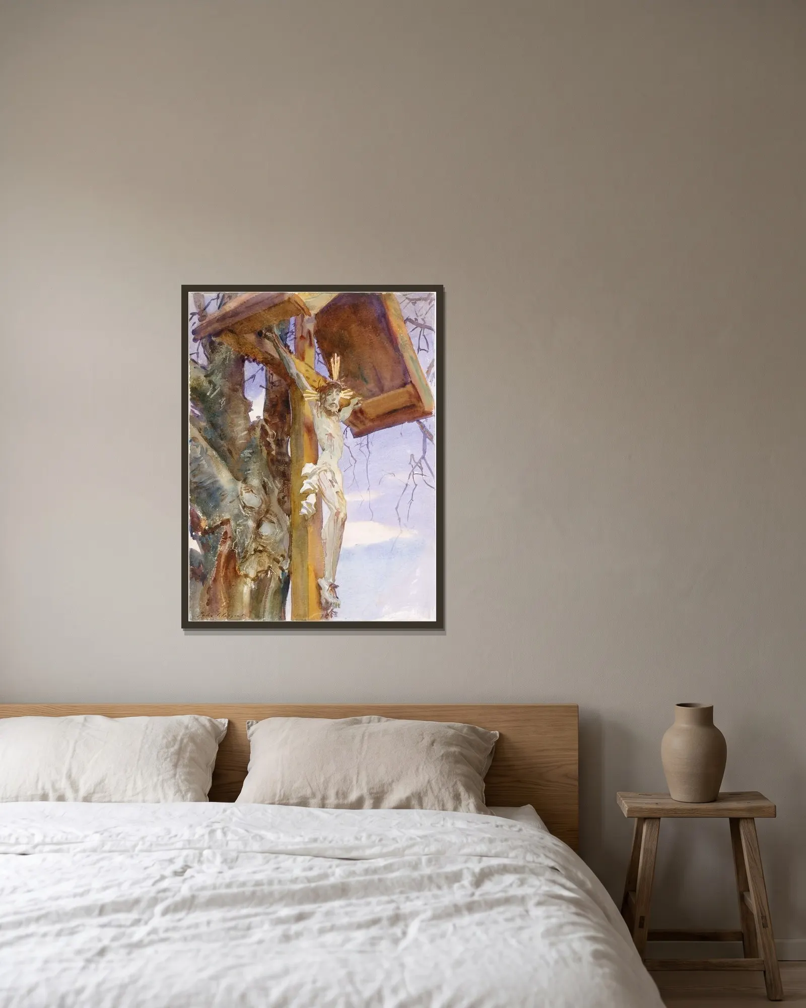Tyrolese Crucifix av John Singer Sargent inramad på en vägg
