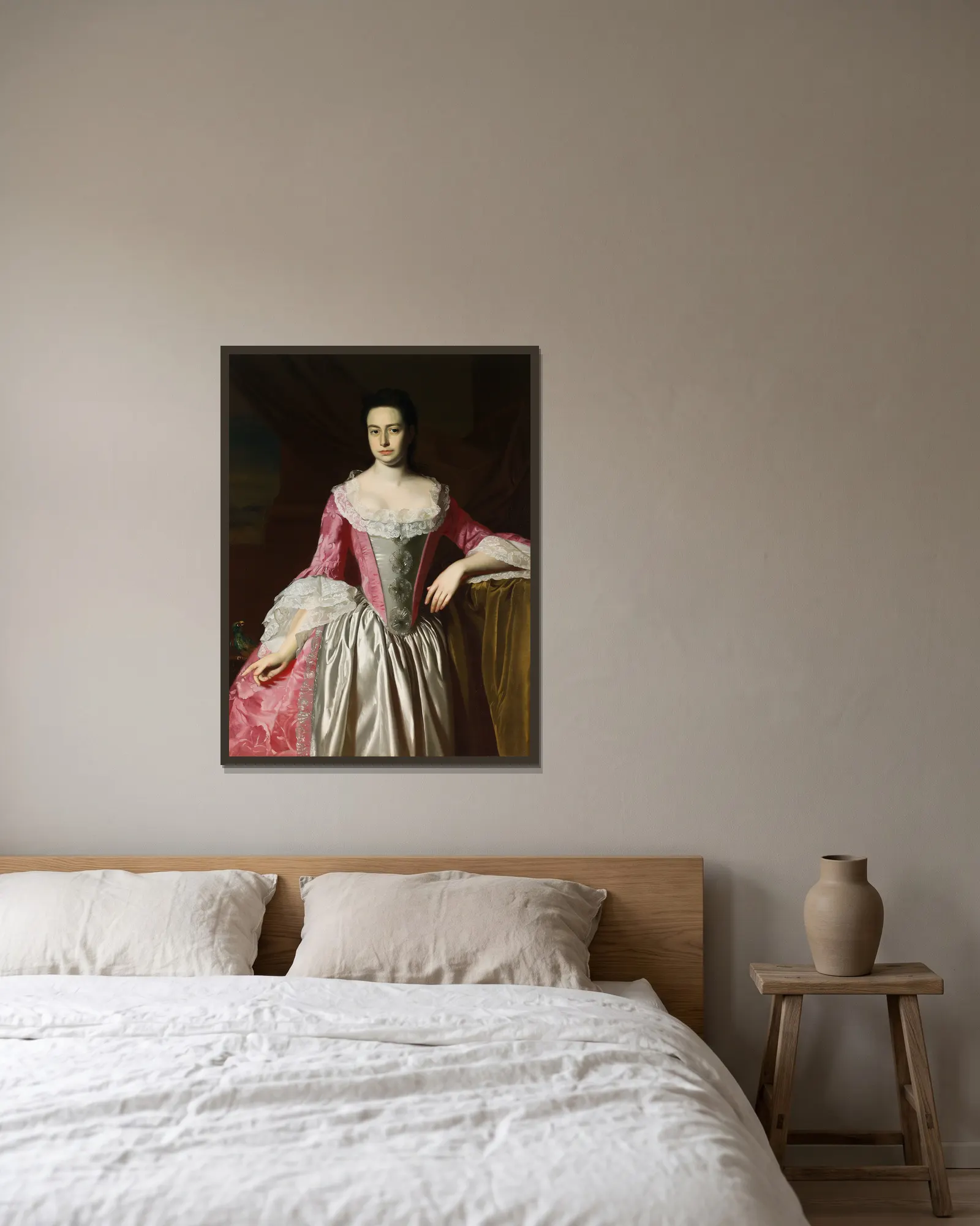 Eunice Dennie Burr av John Singleton Copley inramad på en vägg