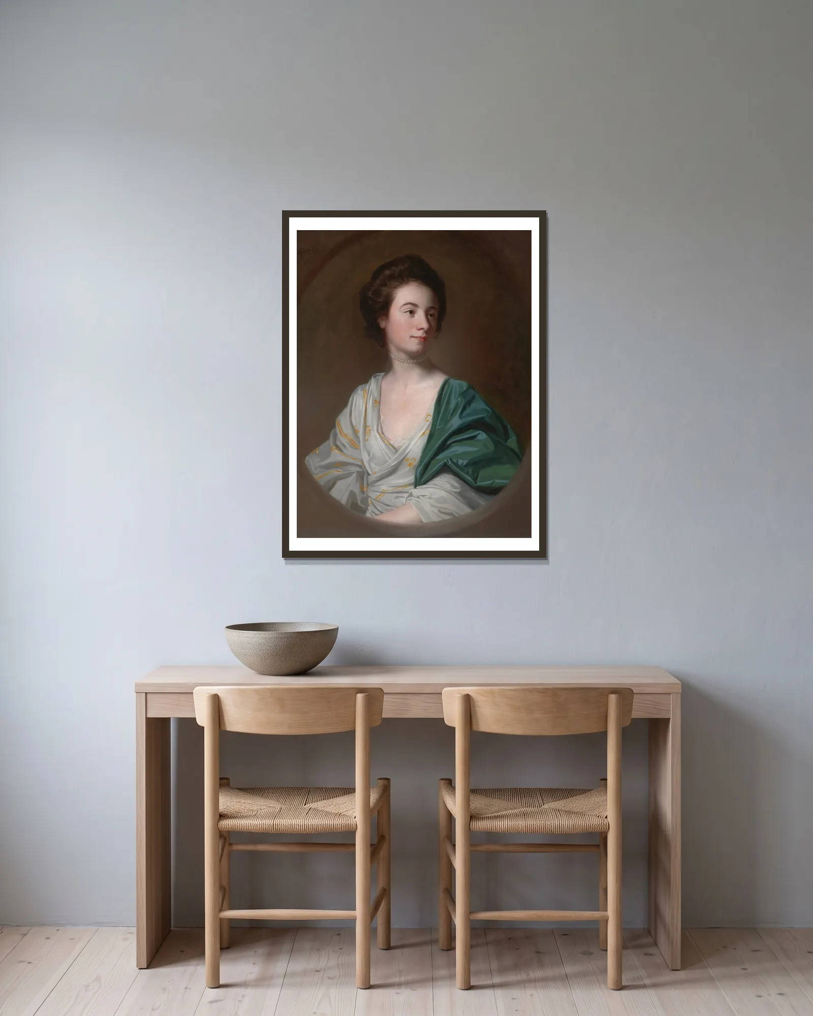 Mrs. Robert Hyde av John Singleton Copley inramad på en vägg