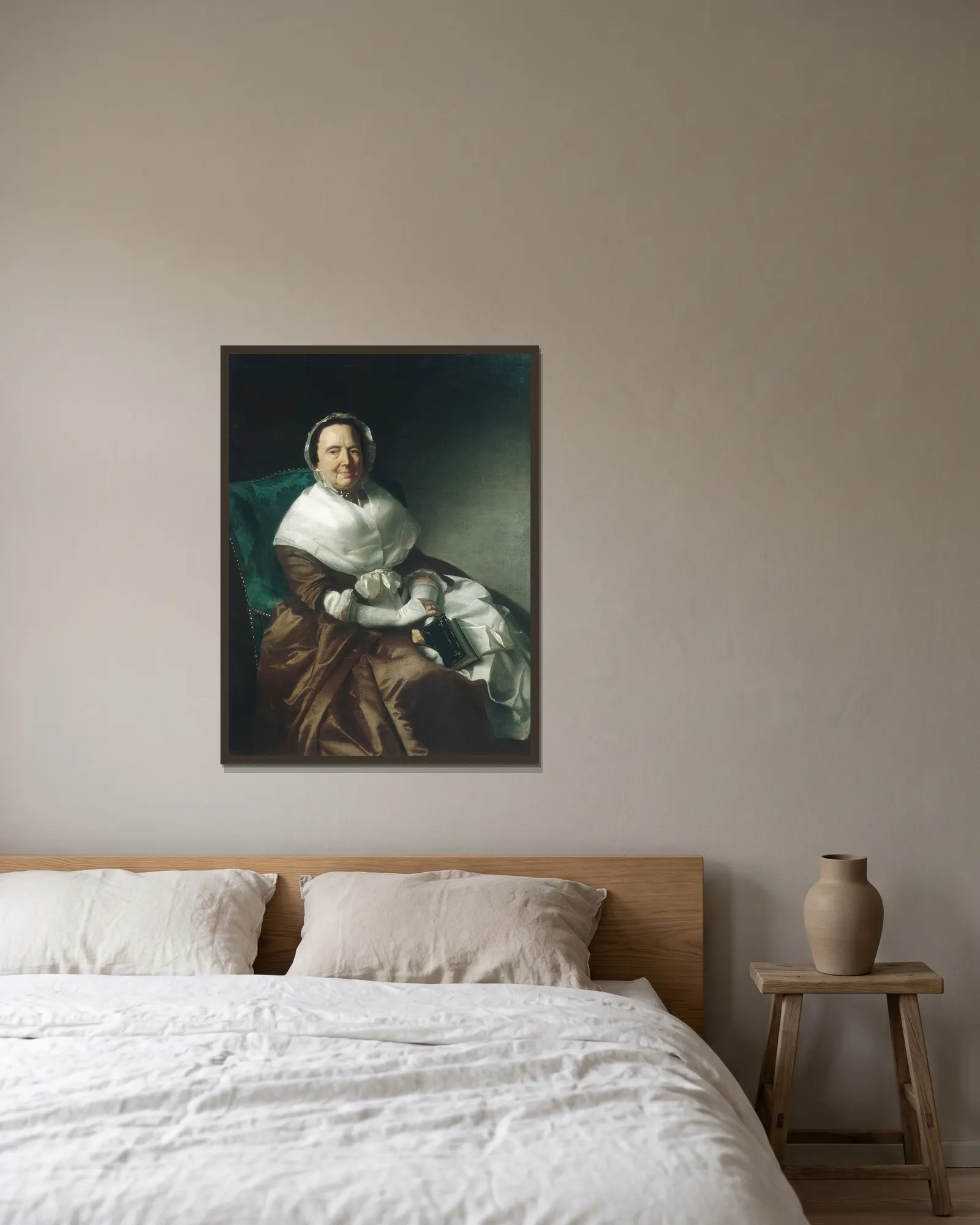 Mrs. Sylvanus Bourne av John Singleton Copley inramad på en vägg