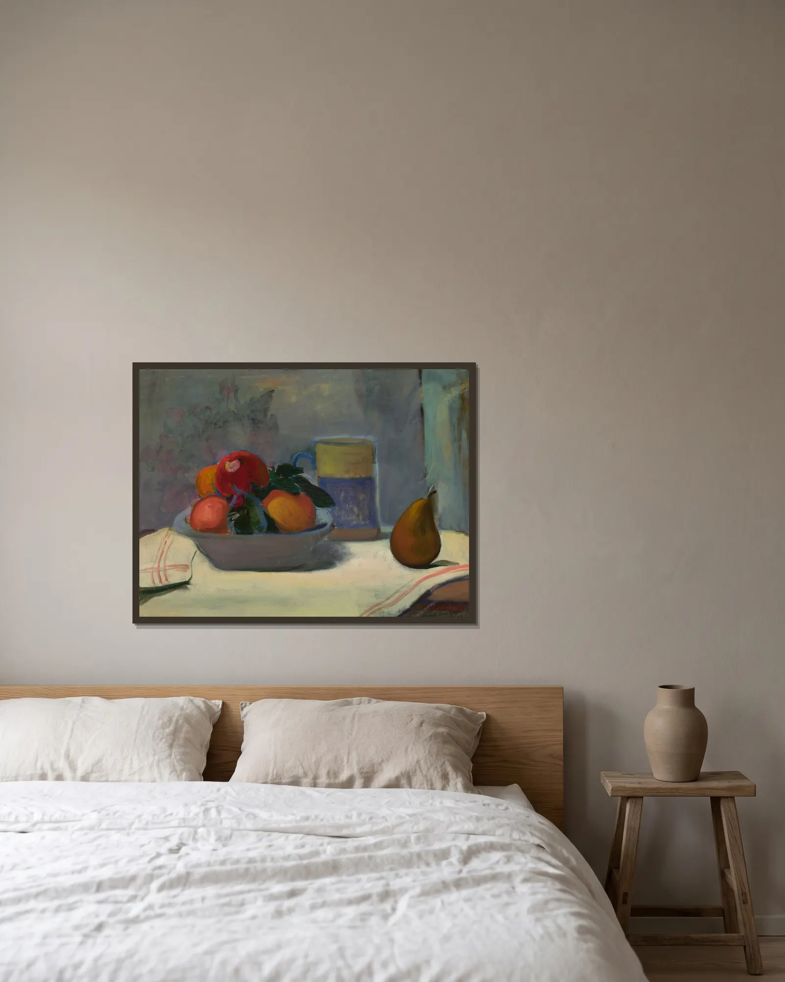 Compote with four apples av Władysław Ślewiński inramad på en vägg
