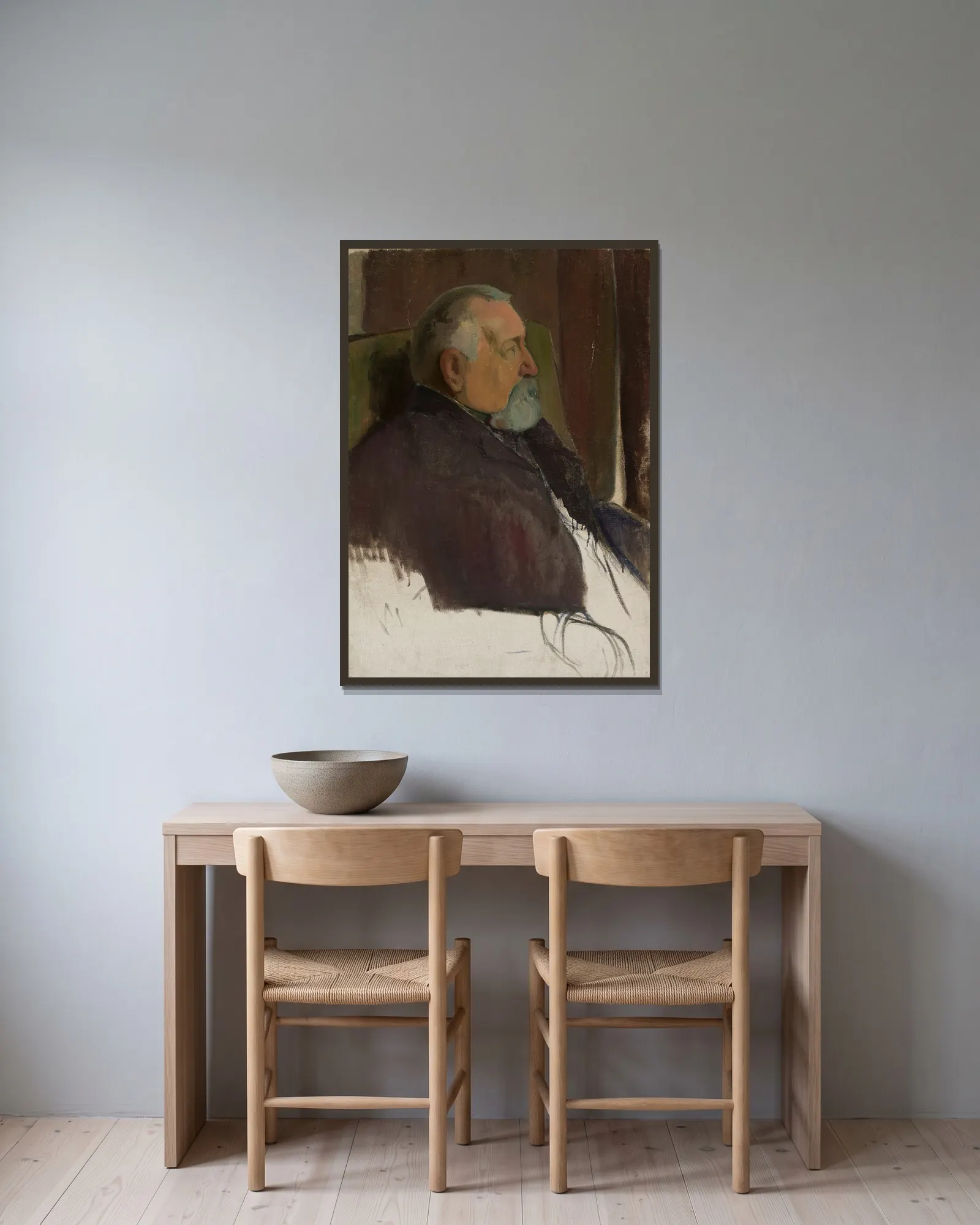 Male portrait av Władysław Ślewiński inramad på en vägg