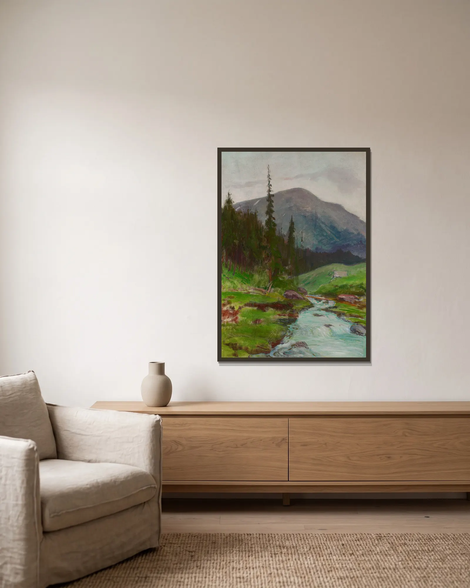 Mountain landscape av Władysław Ślewiński inramad på en vägg