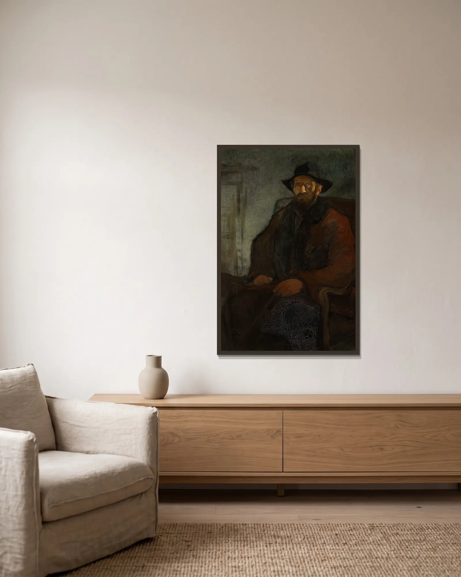 Self-portrait av Władysław Ślewiński inramad på en vägg