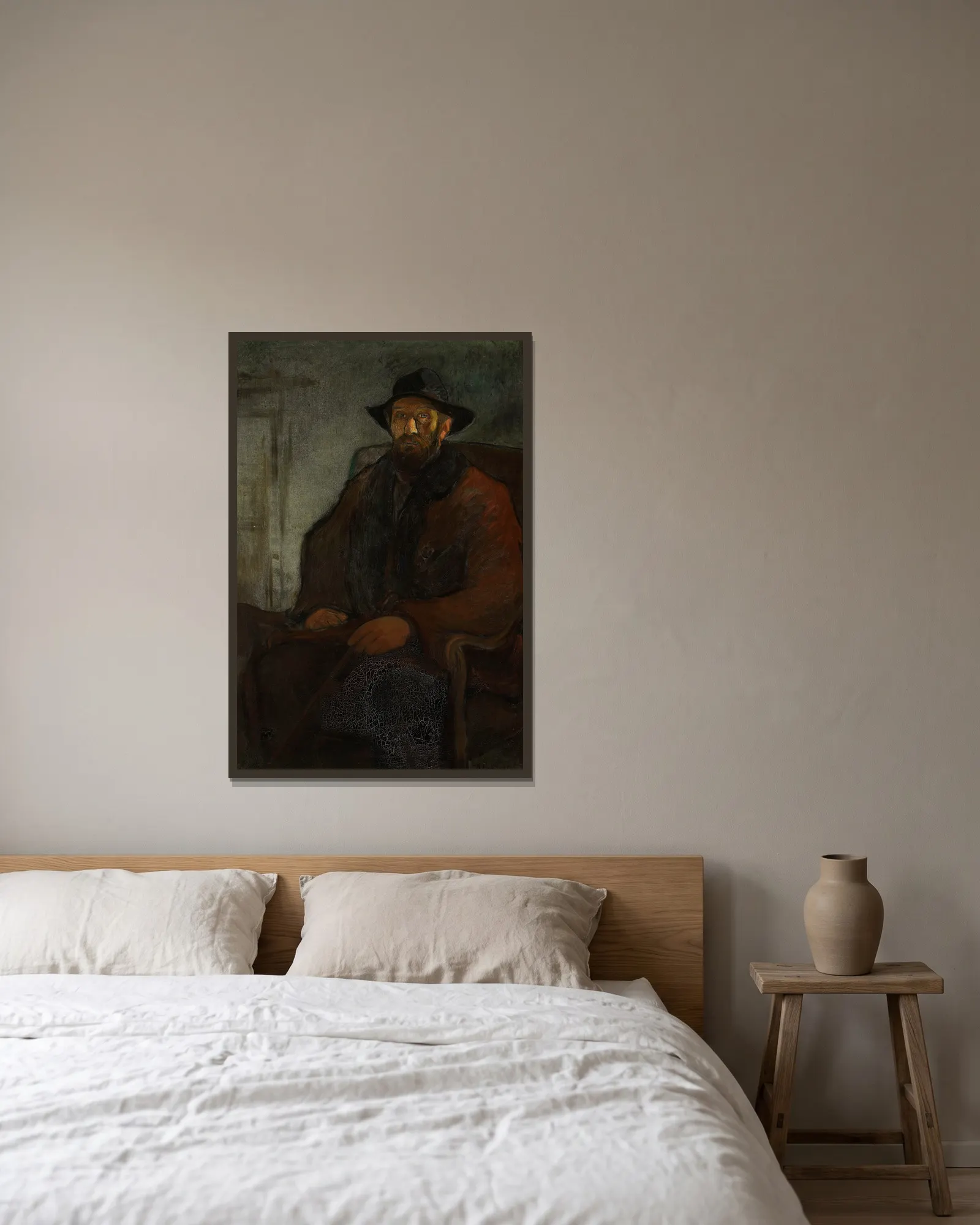 Self-portrait av Władysław Ślewiński inramad på en vägg