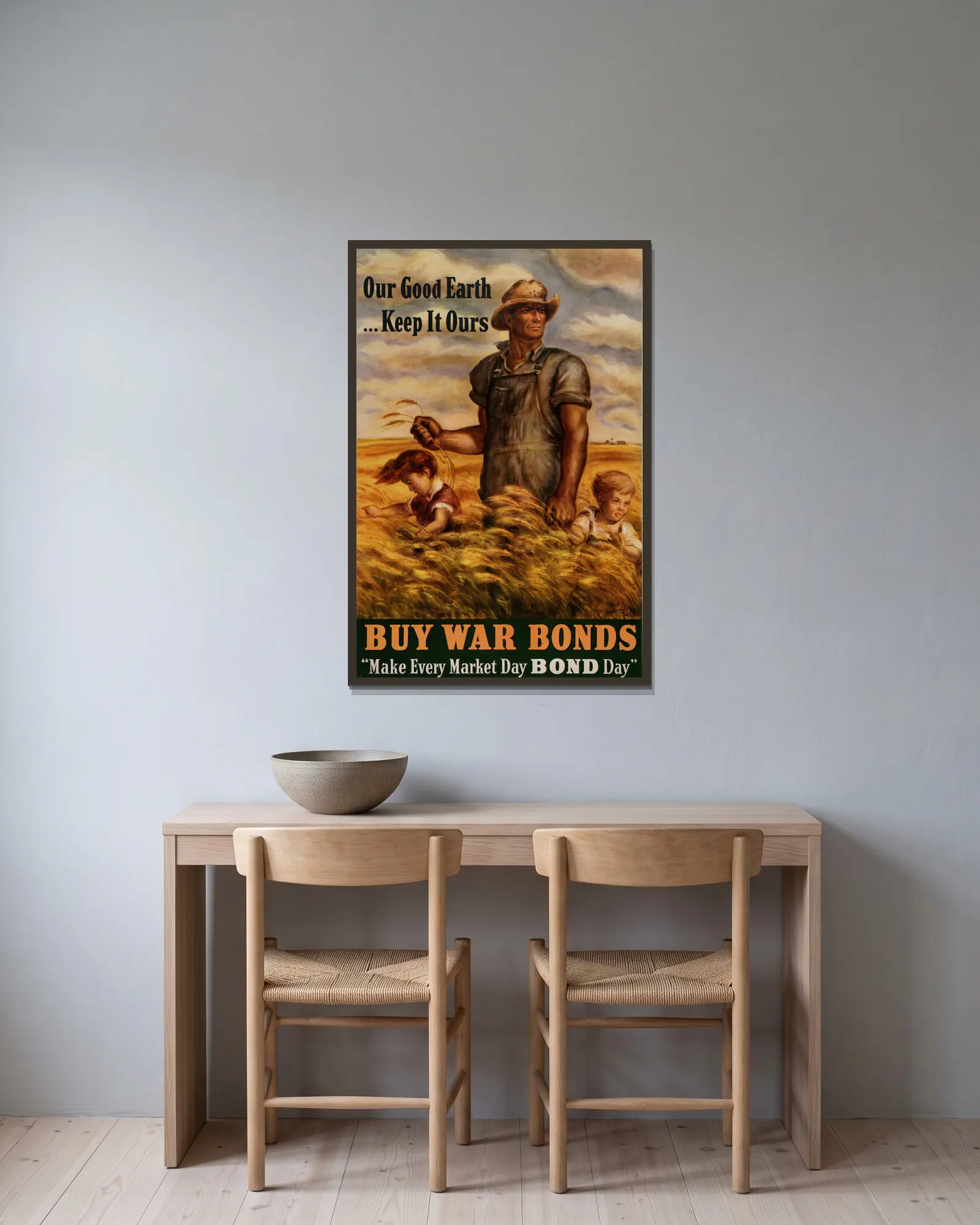 Our Good Earth. . .Keep It Ours av John Steuart Curry inramad på en vägg