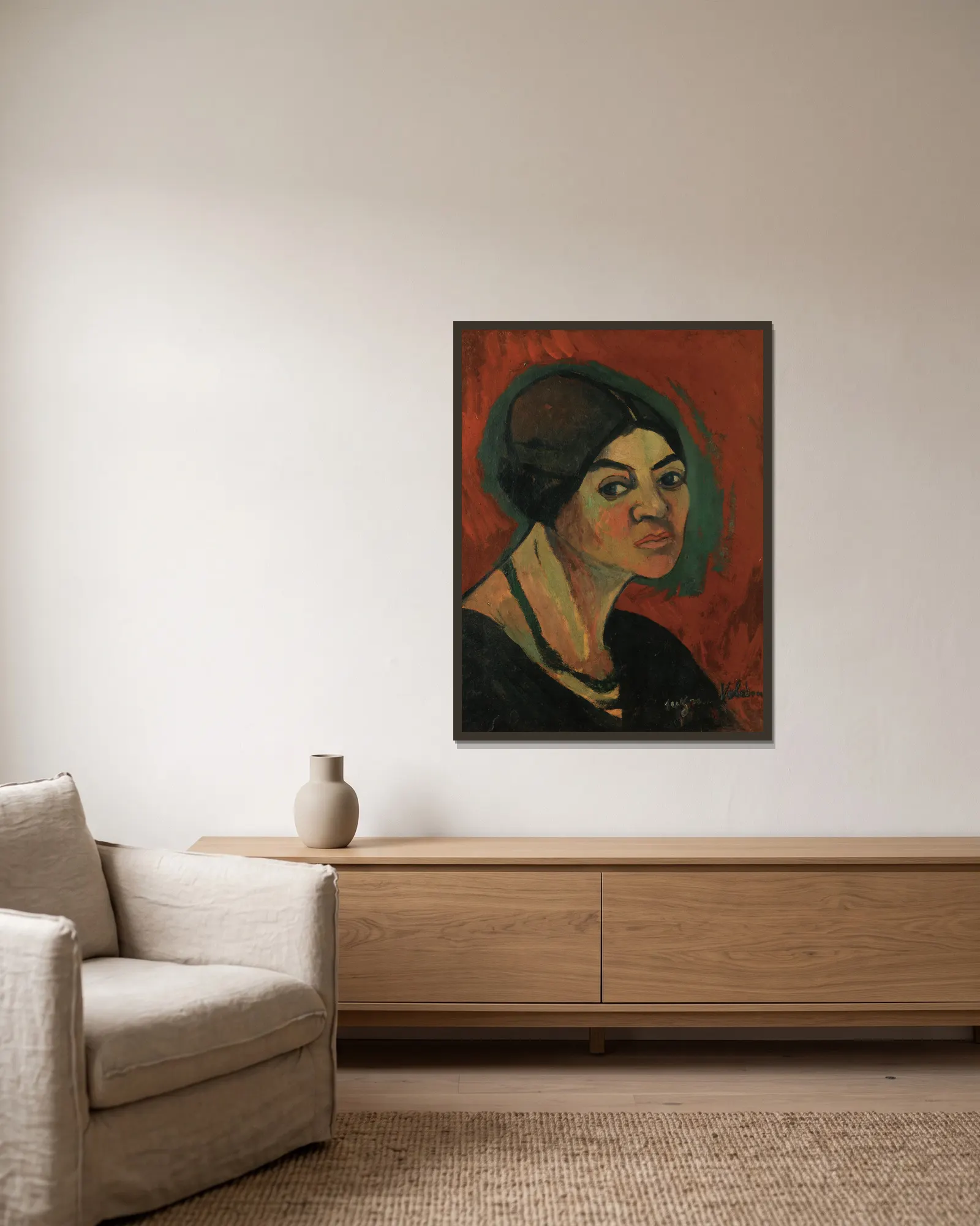 Autoportrait av Suzanne Valadon inramad på en vägg