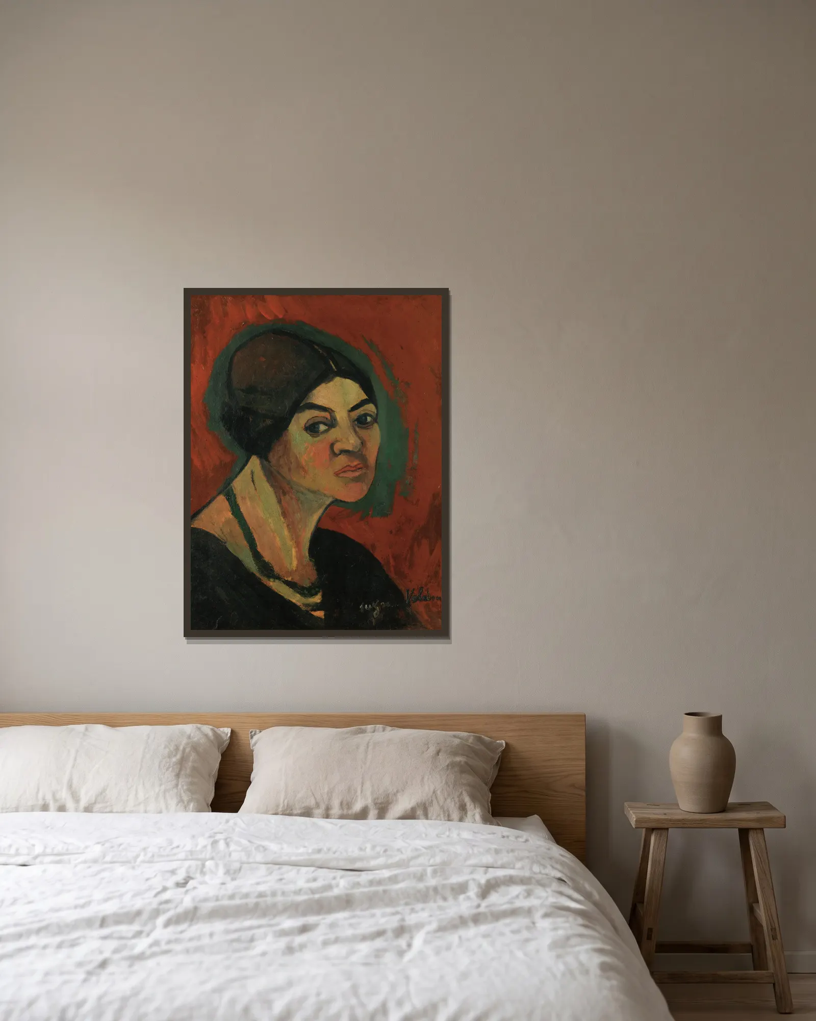 Autoportrait av Suzanne Valadon inramad på en vägg