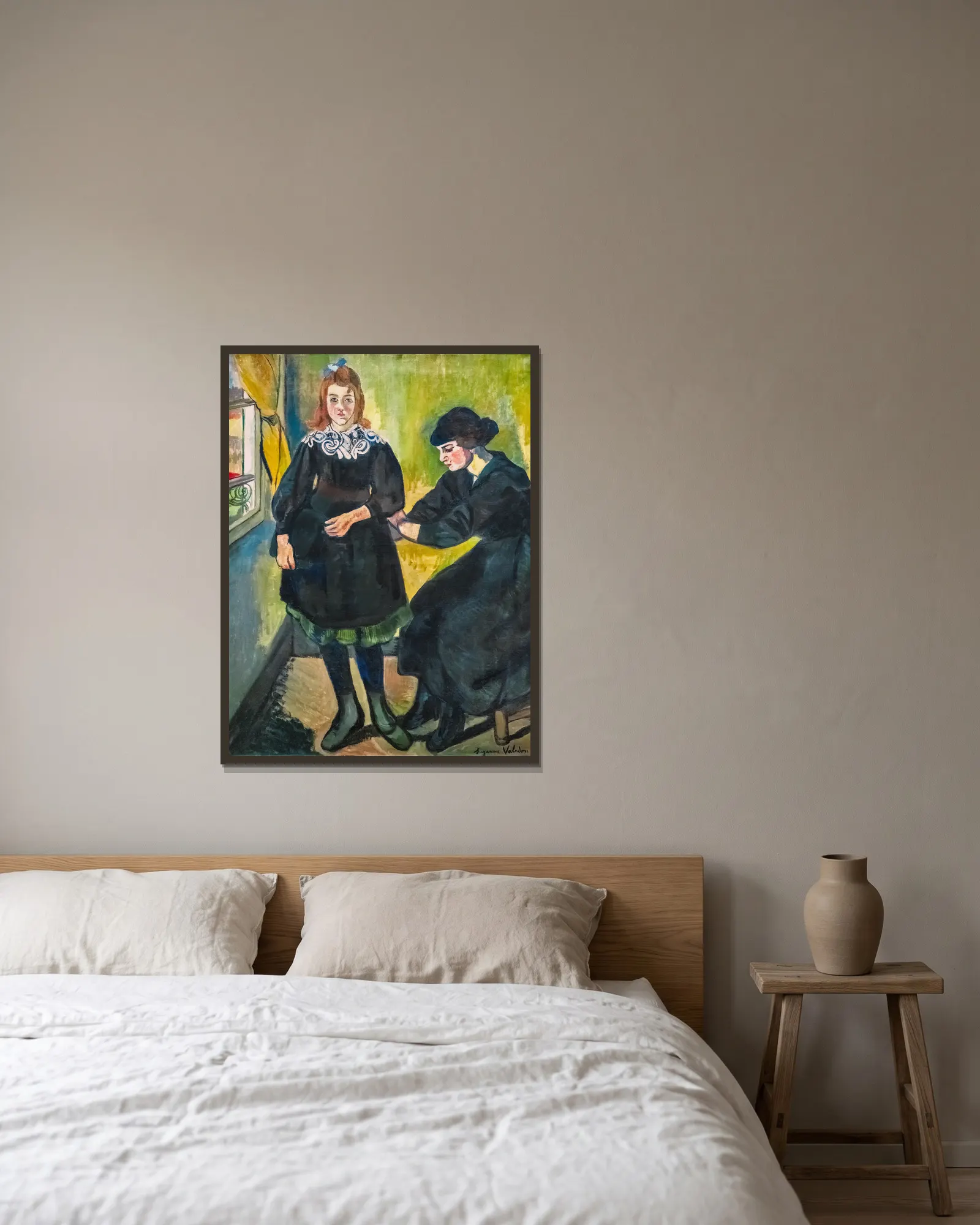 La couturière av Suzanne Valadon inramad på en vägg