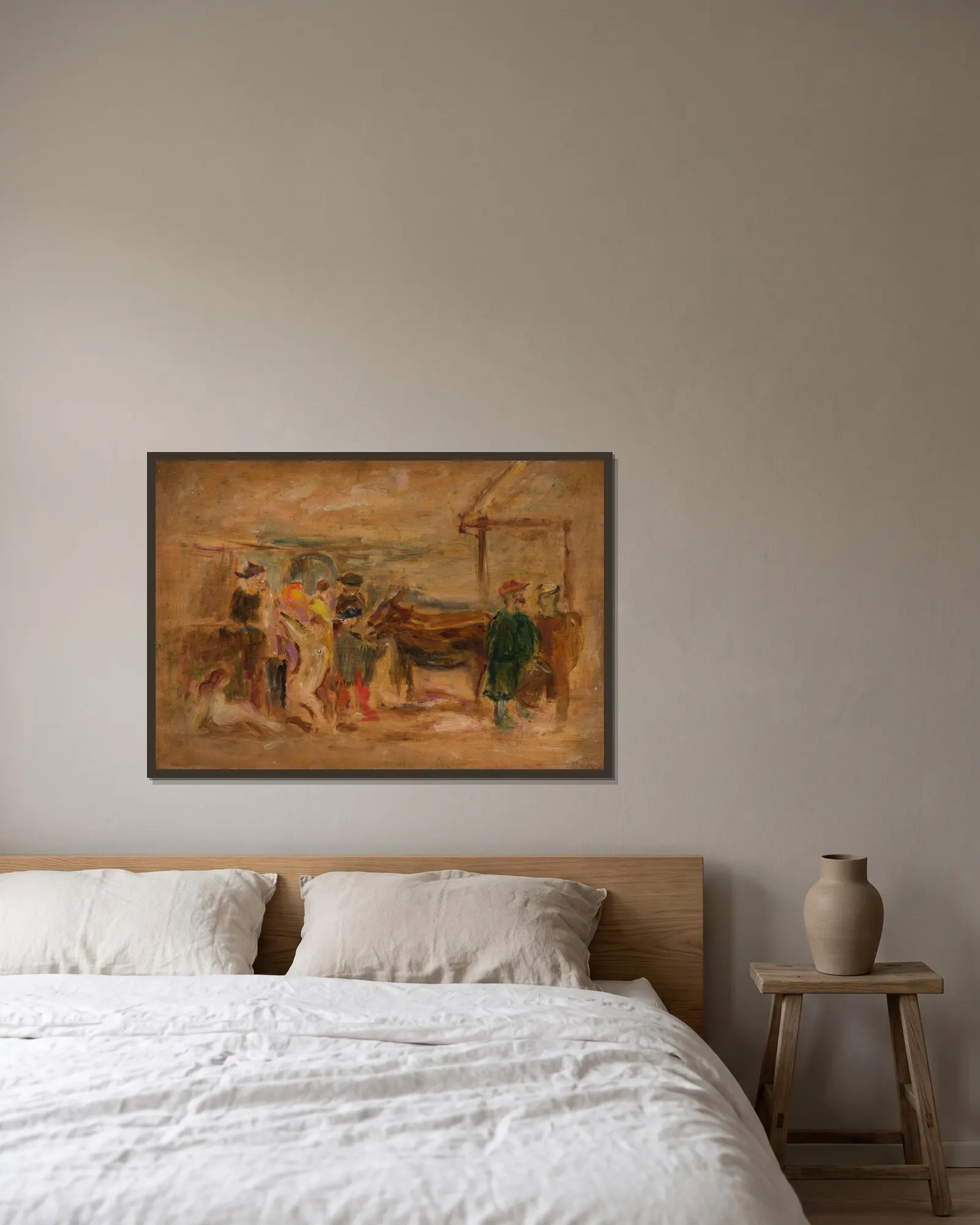 Figural scene with donkeys av Tadeusz Makowski inramad på en vägg