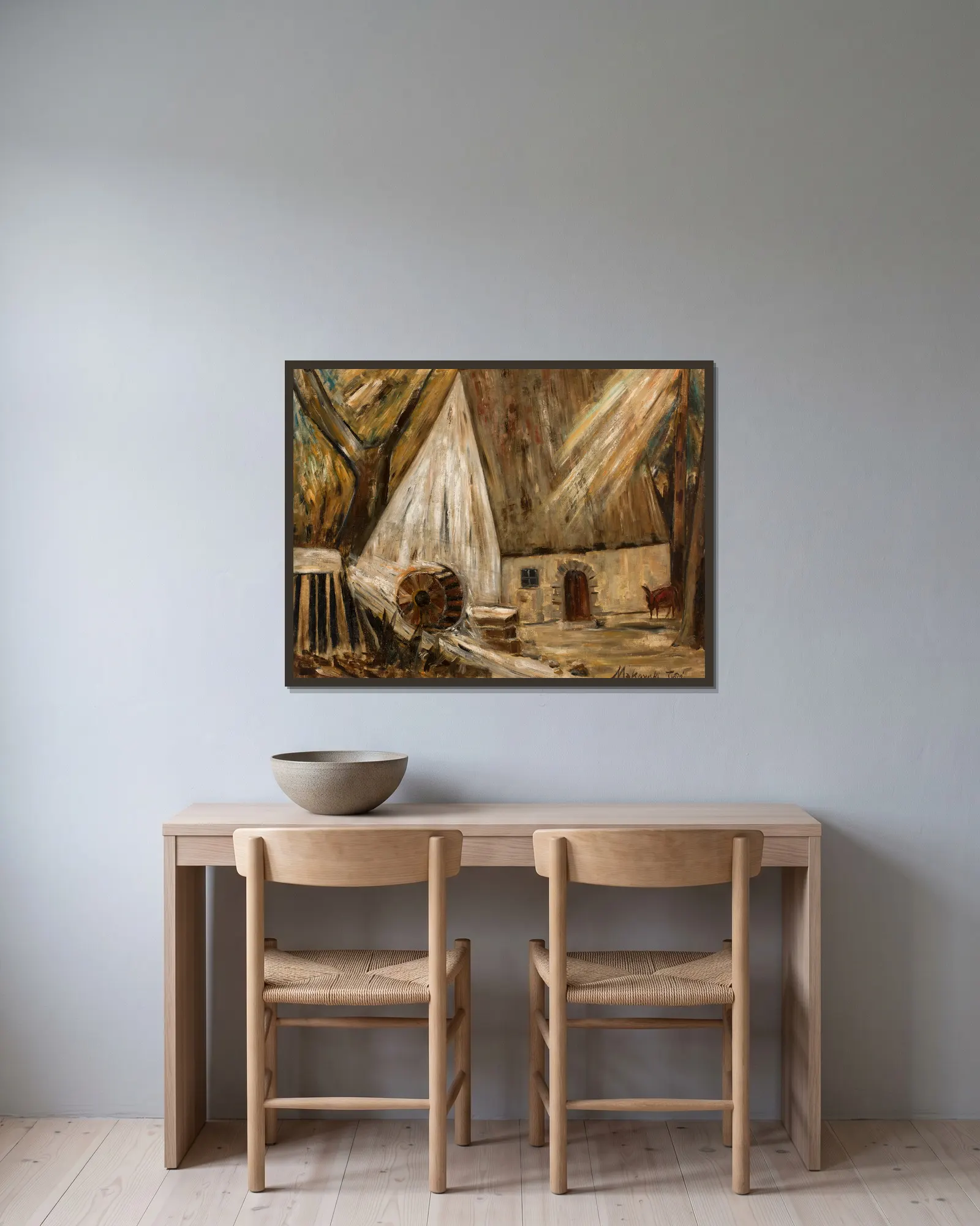 Mill (in Banay) av Tadeusz Makowski inramad på en vägg