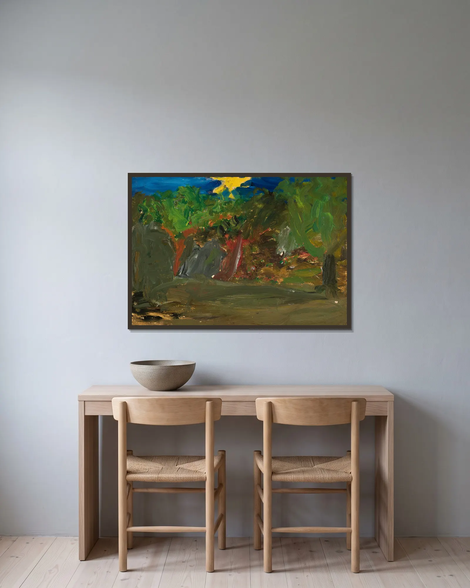 Sun over a garden av Tadeusz Makowski inramad på en vägg