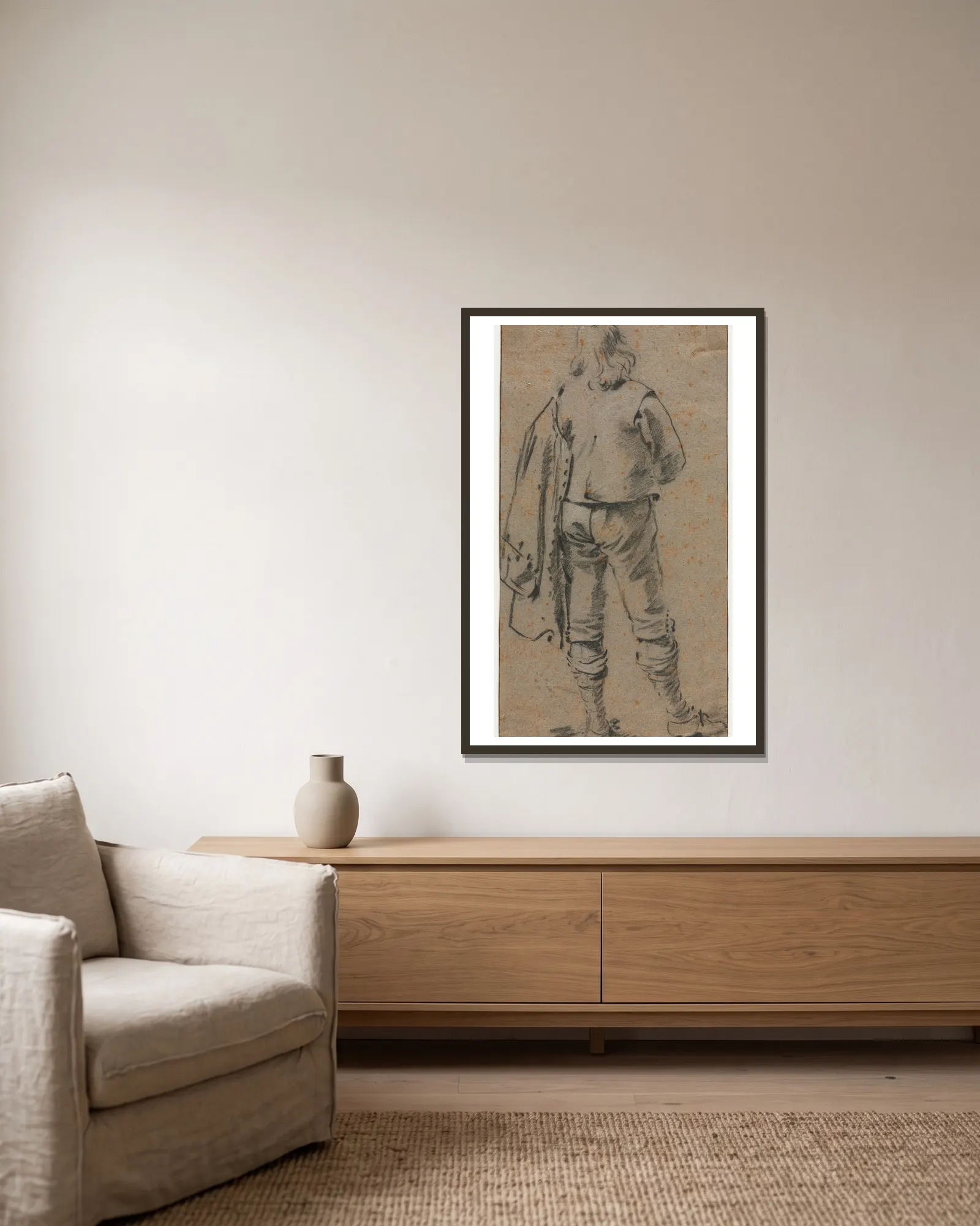 A Man Standing Seen from the Back av Gerard ter Borch inramad på en vägg