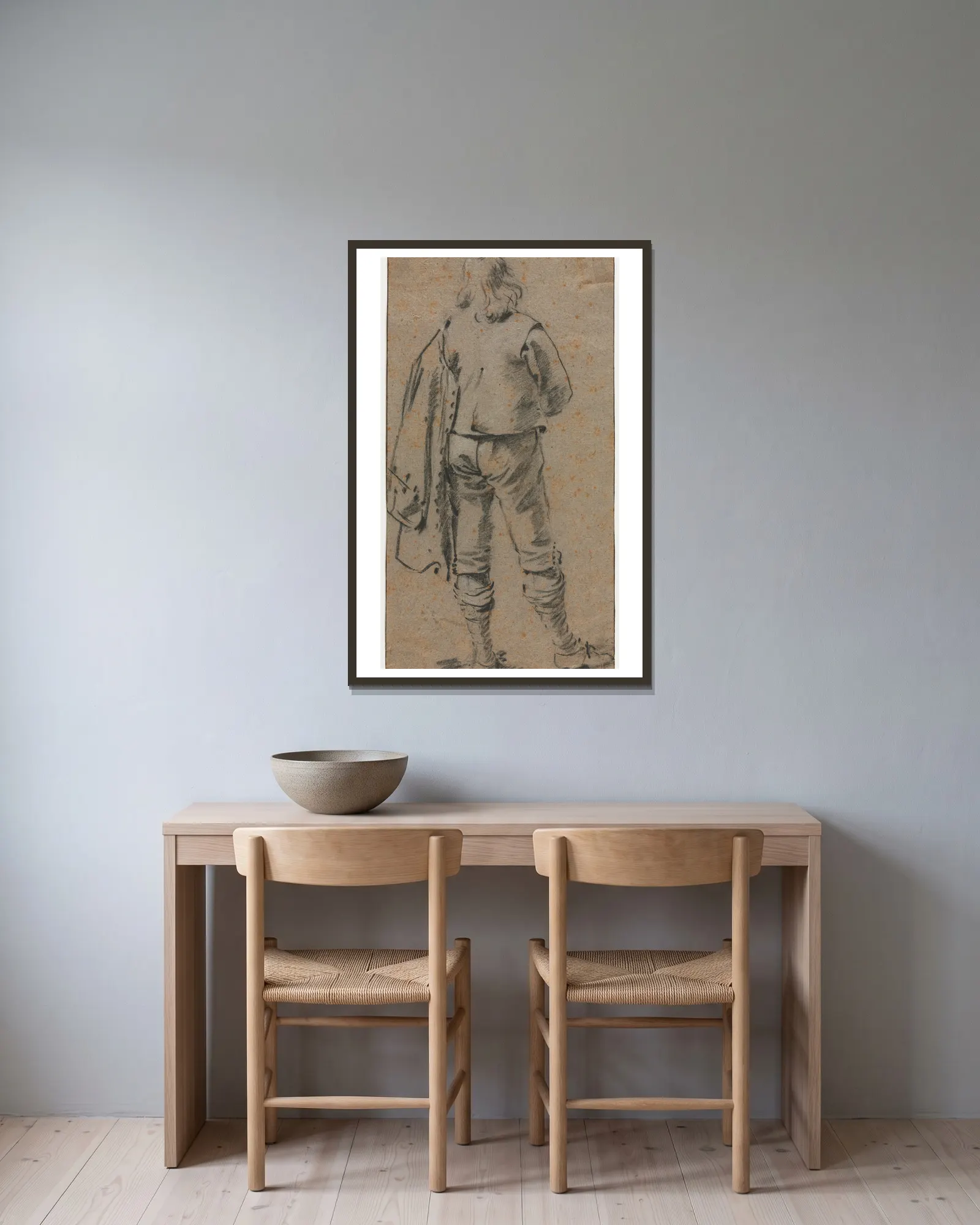 A Man Standing Seen from the Back av Gerard ter Borch inramad på en vägg