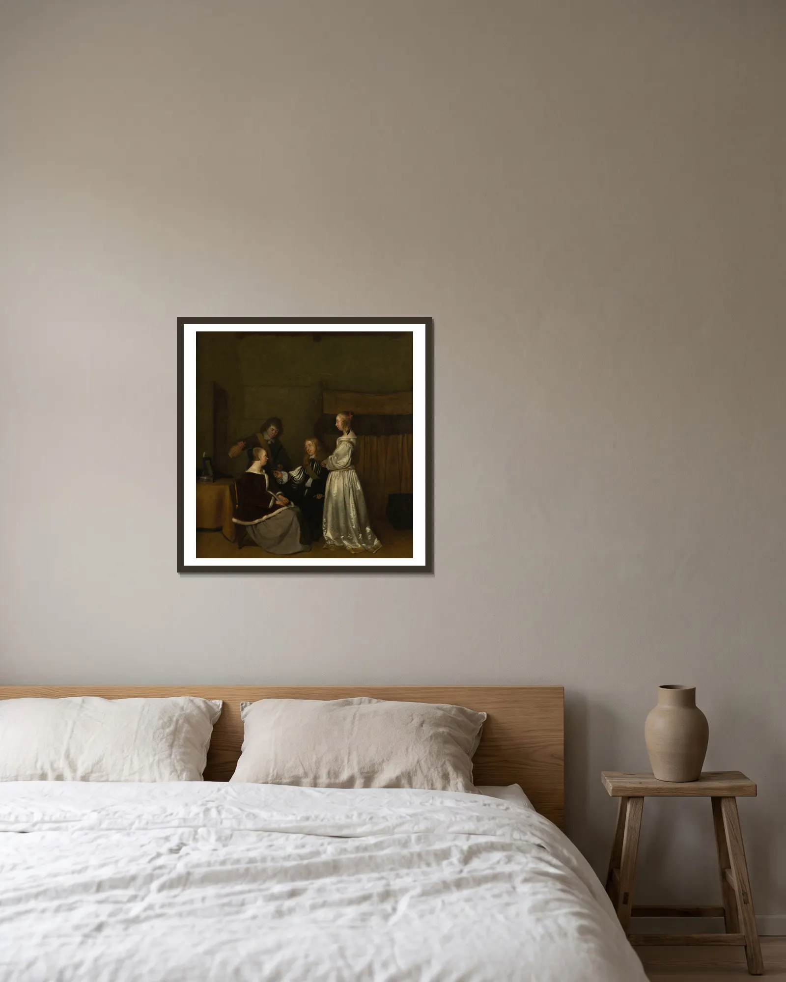 Conversation galante av Gerard ter Borch inramad på en vägg