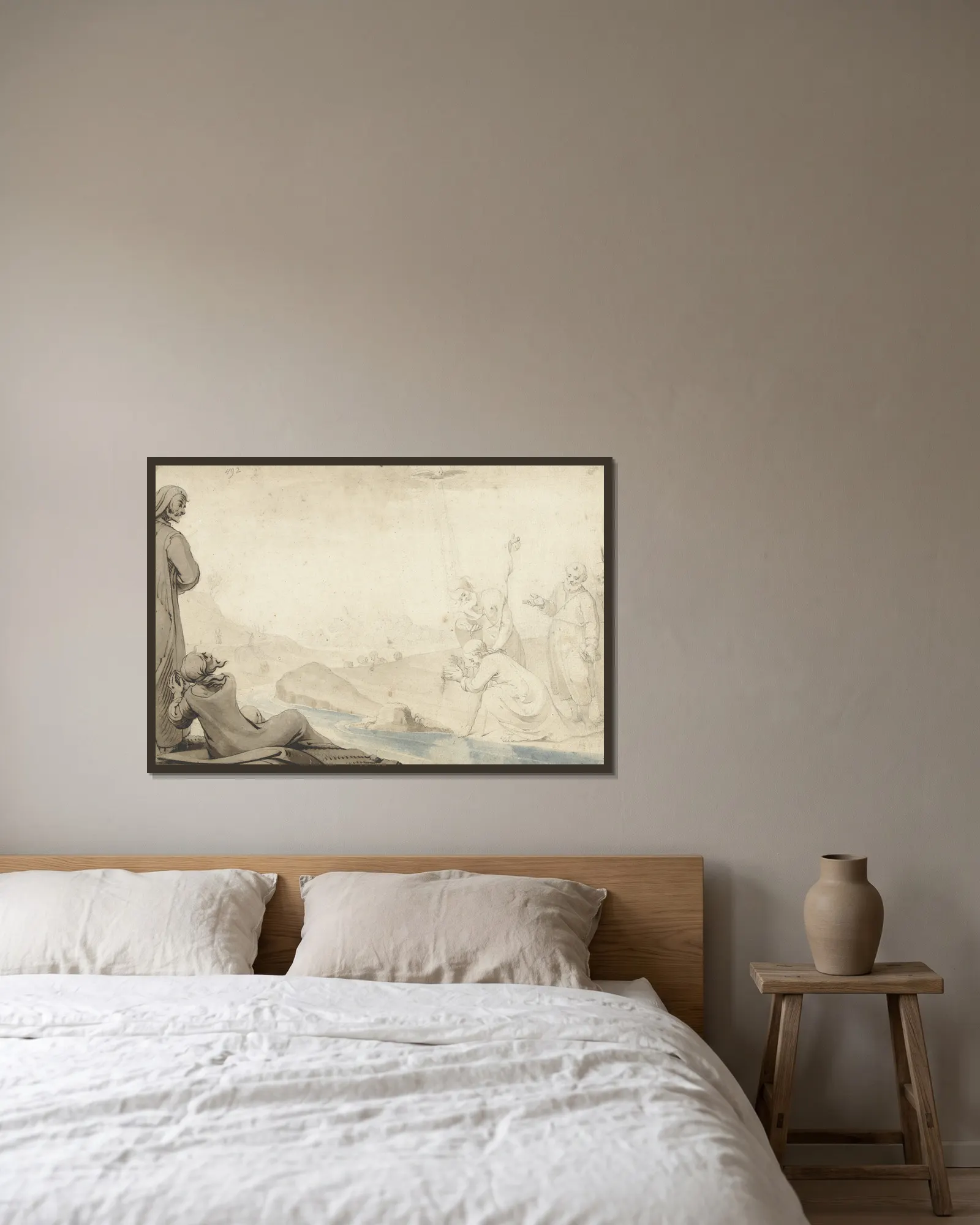 De doop van Christus av Gerard ter Borch inramad på en vägg
