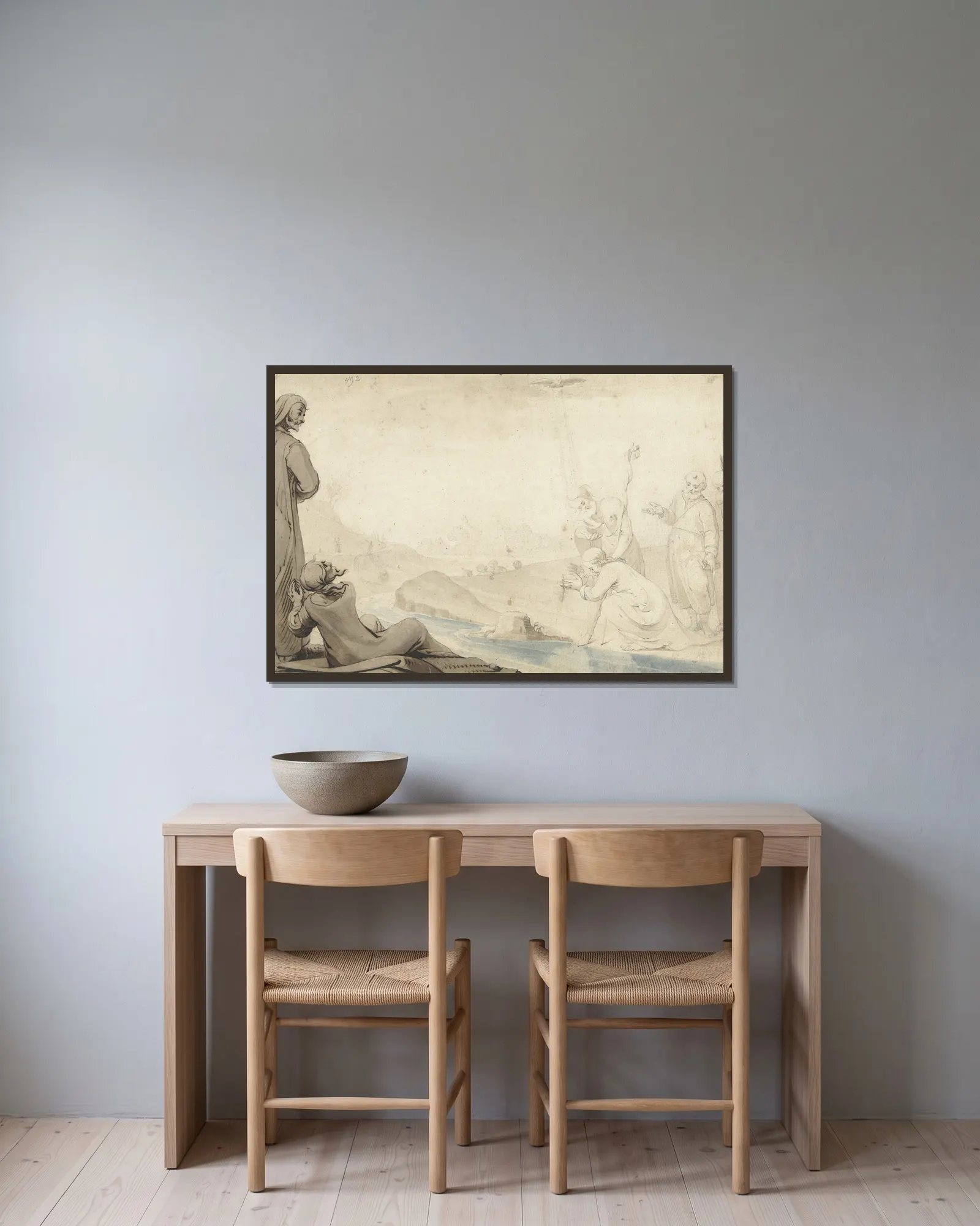 De doop van Christus av Gerard ter Borch inramad på en vägg