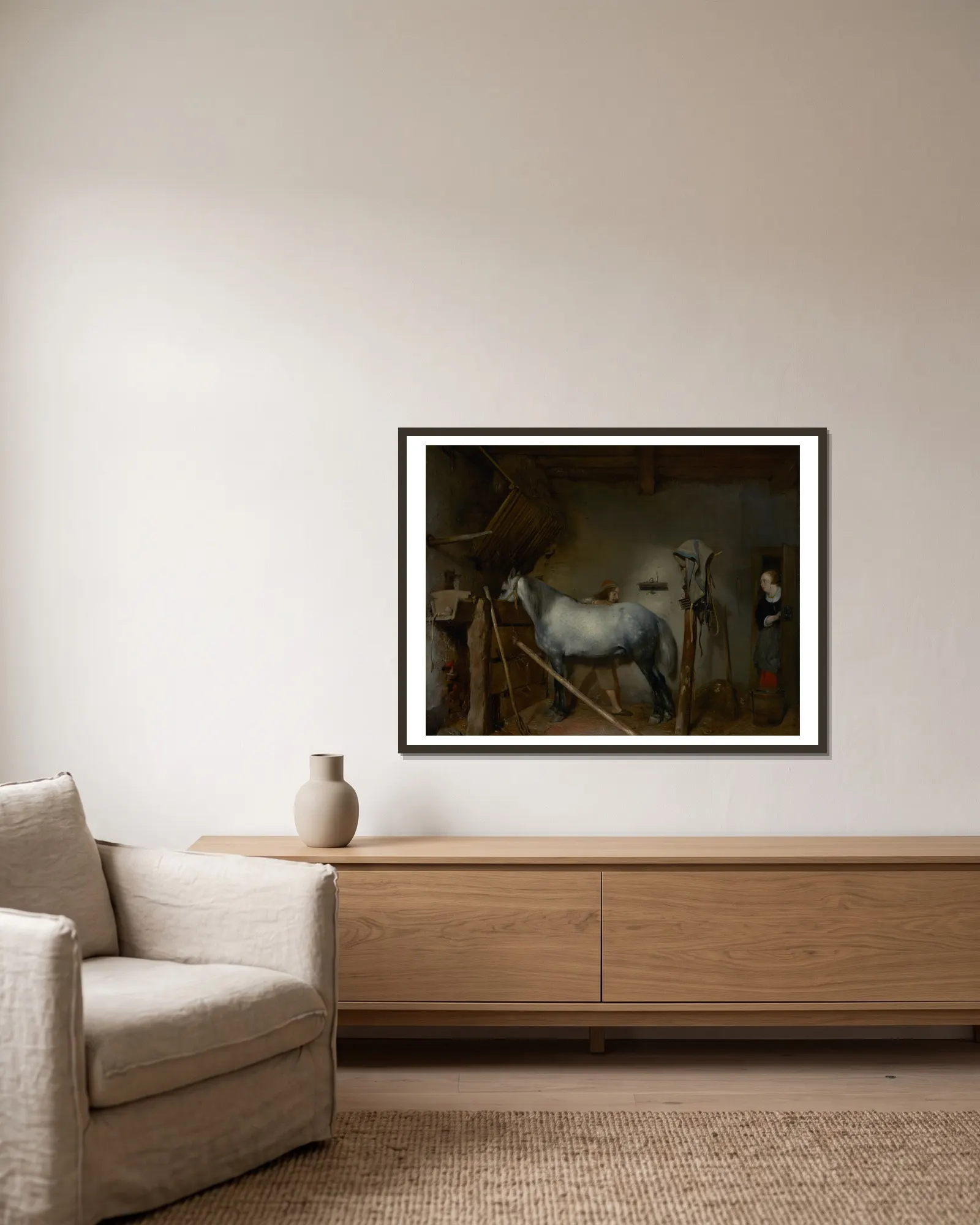 Horse Stable av Gerard ter Borch inramad på en vägg