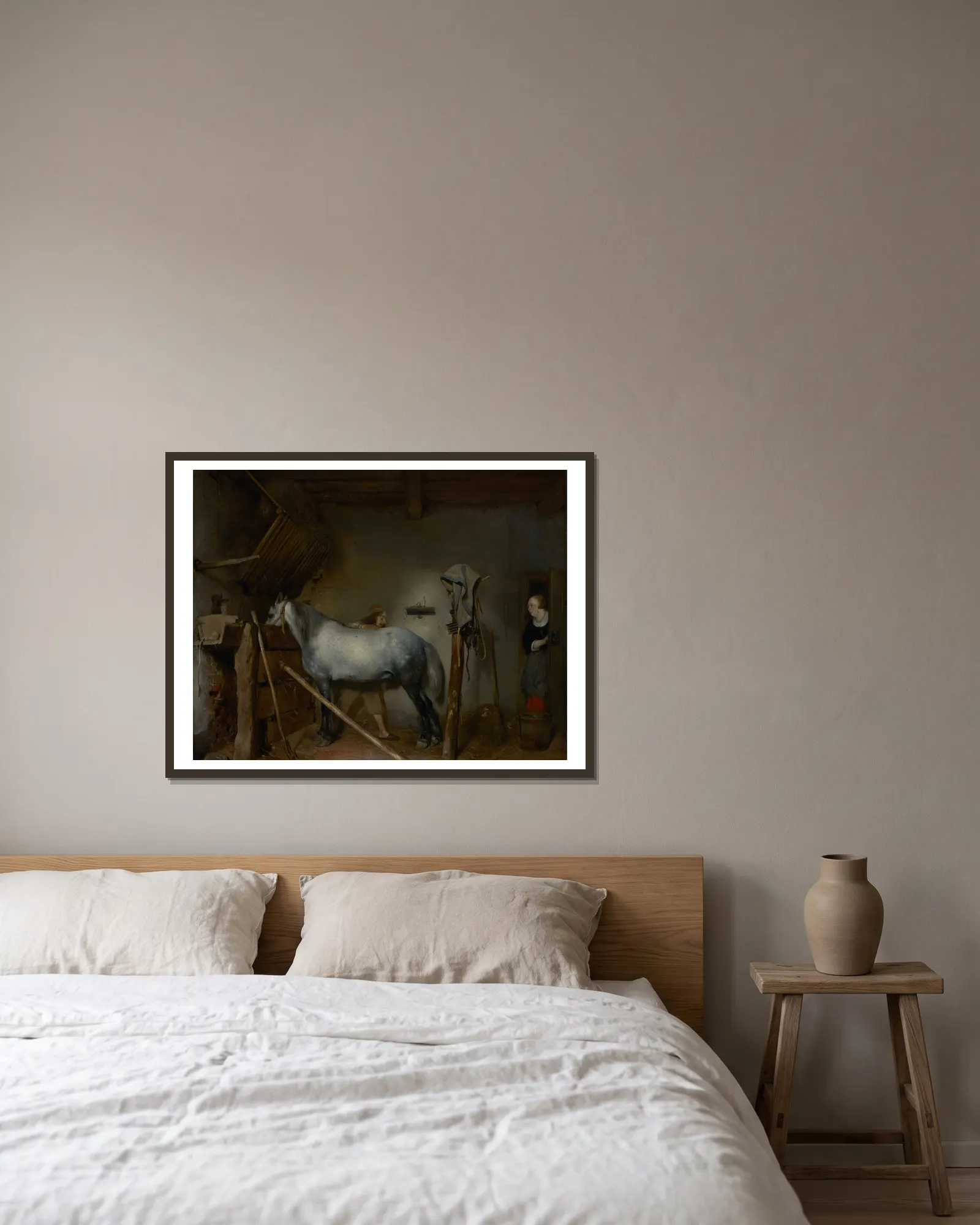 Horse Stable av Gerard ter Borch inramad på en vägg