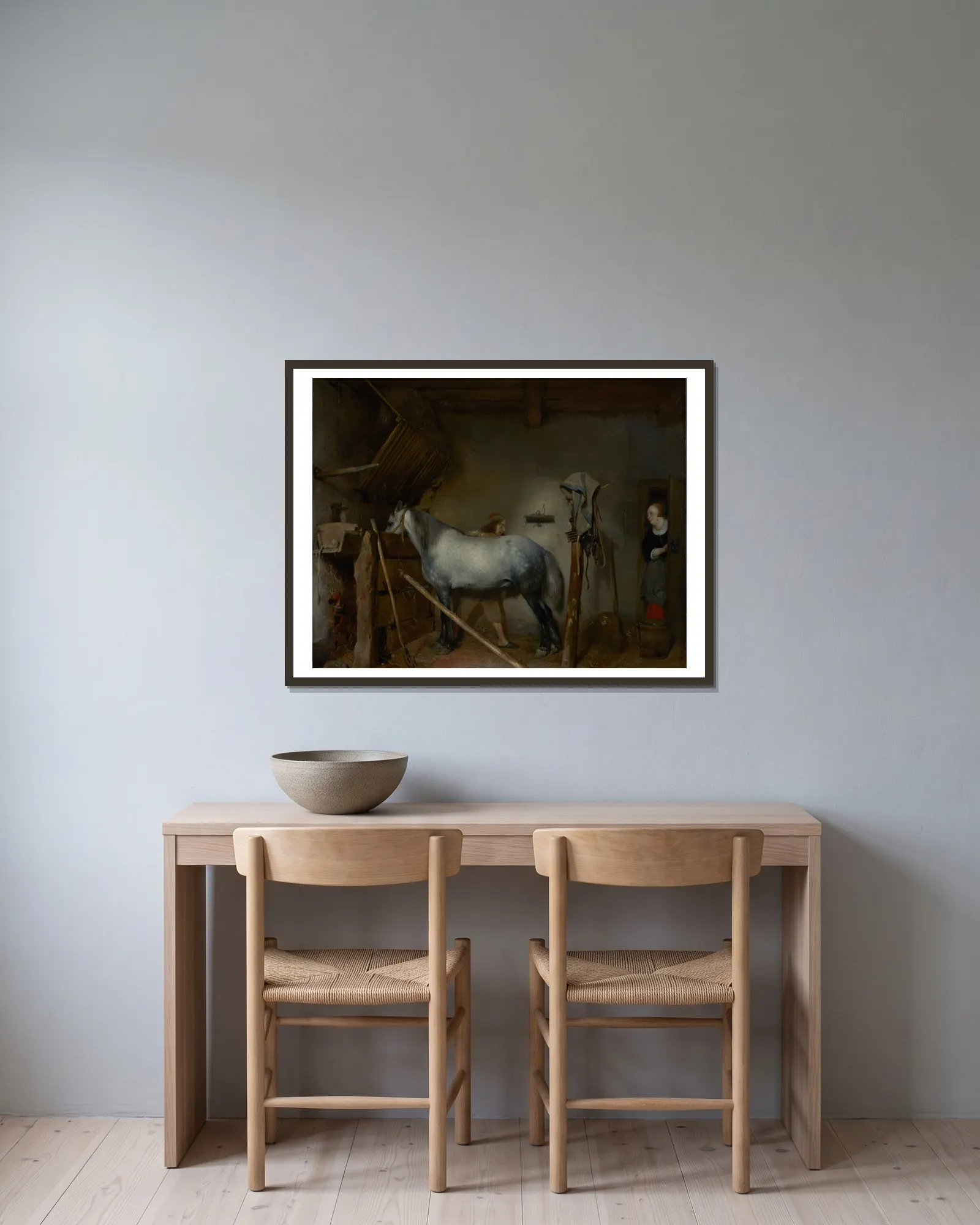 Horse Stable av Gerard ter Borch inramad på en vägg