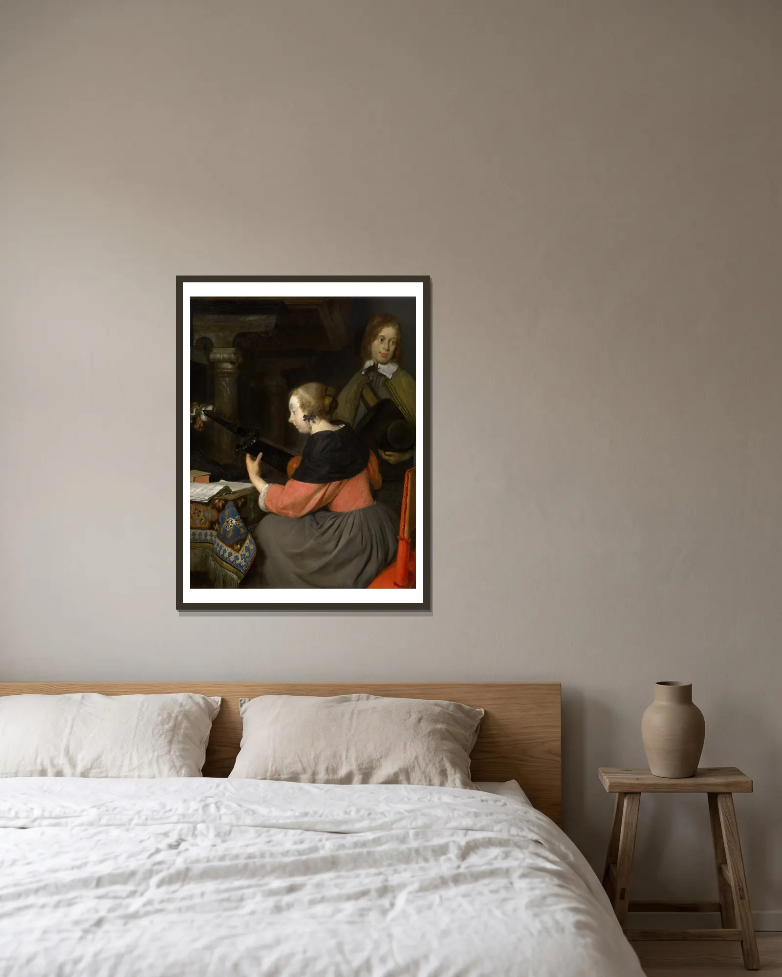 The Lute Player av Gerard ter Borch inramad på en vägg