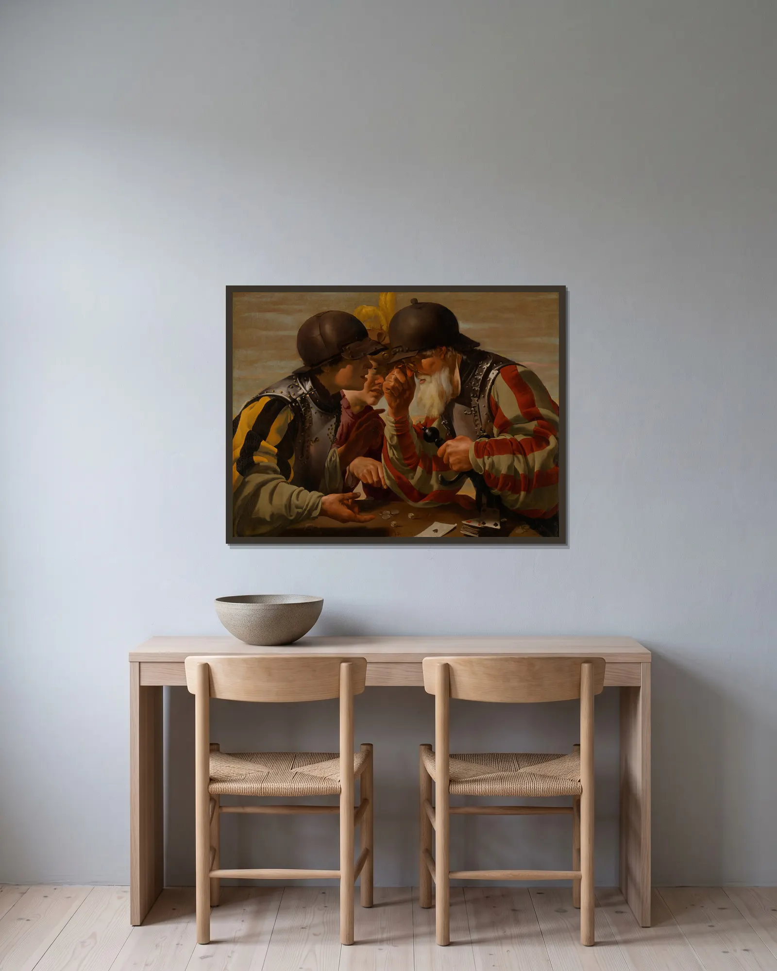 The Gamblers av Hendrick Ter Brugghen inramad på en vägg
