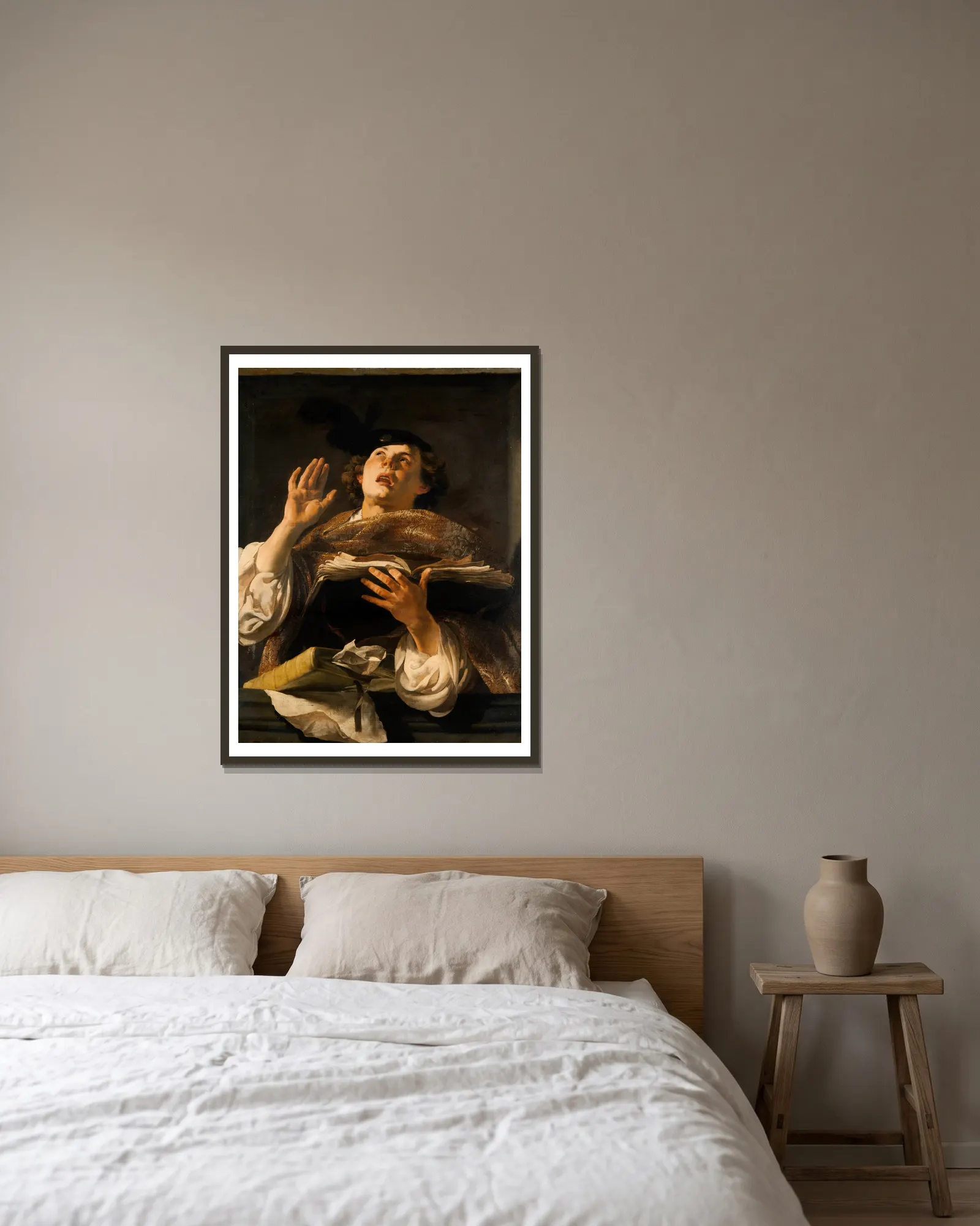 The Singer av Hendrick Ter Brugghen inramad på en vägg