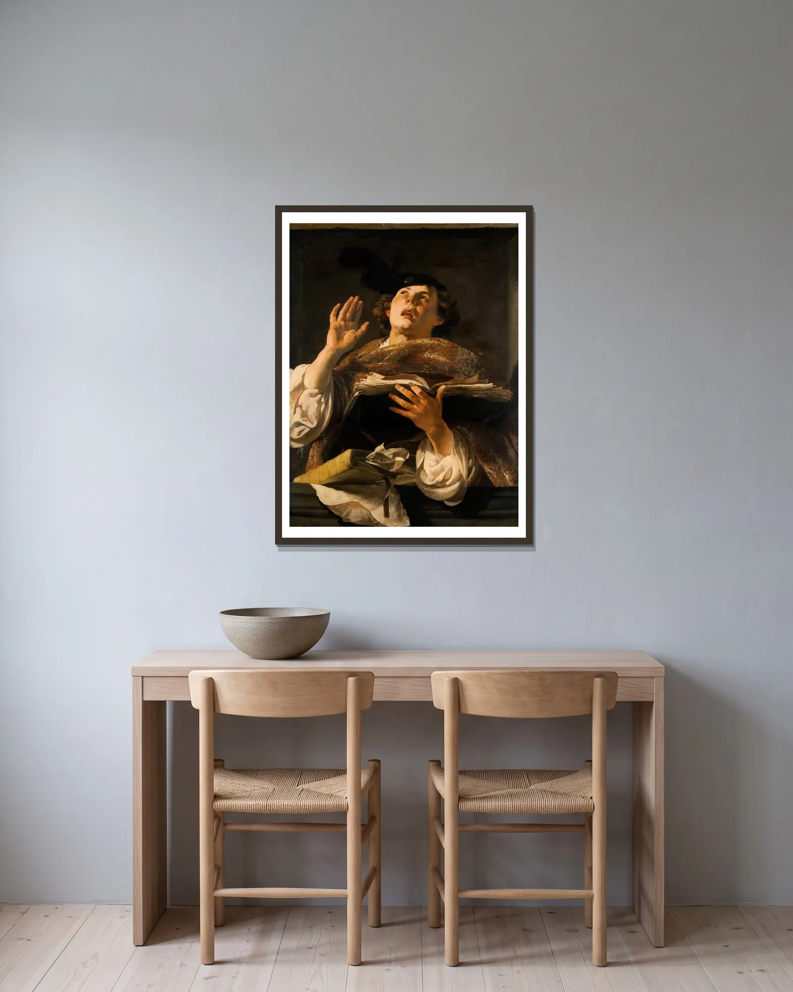 The Singer av Hendrick Ter Brugghen inramad på en vägg