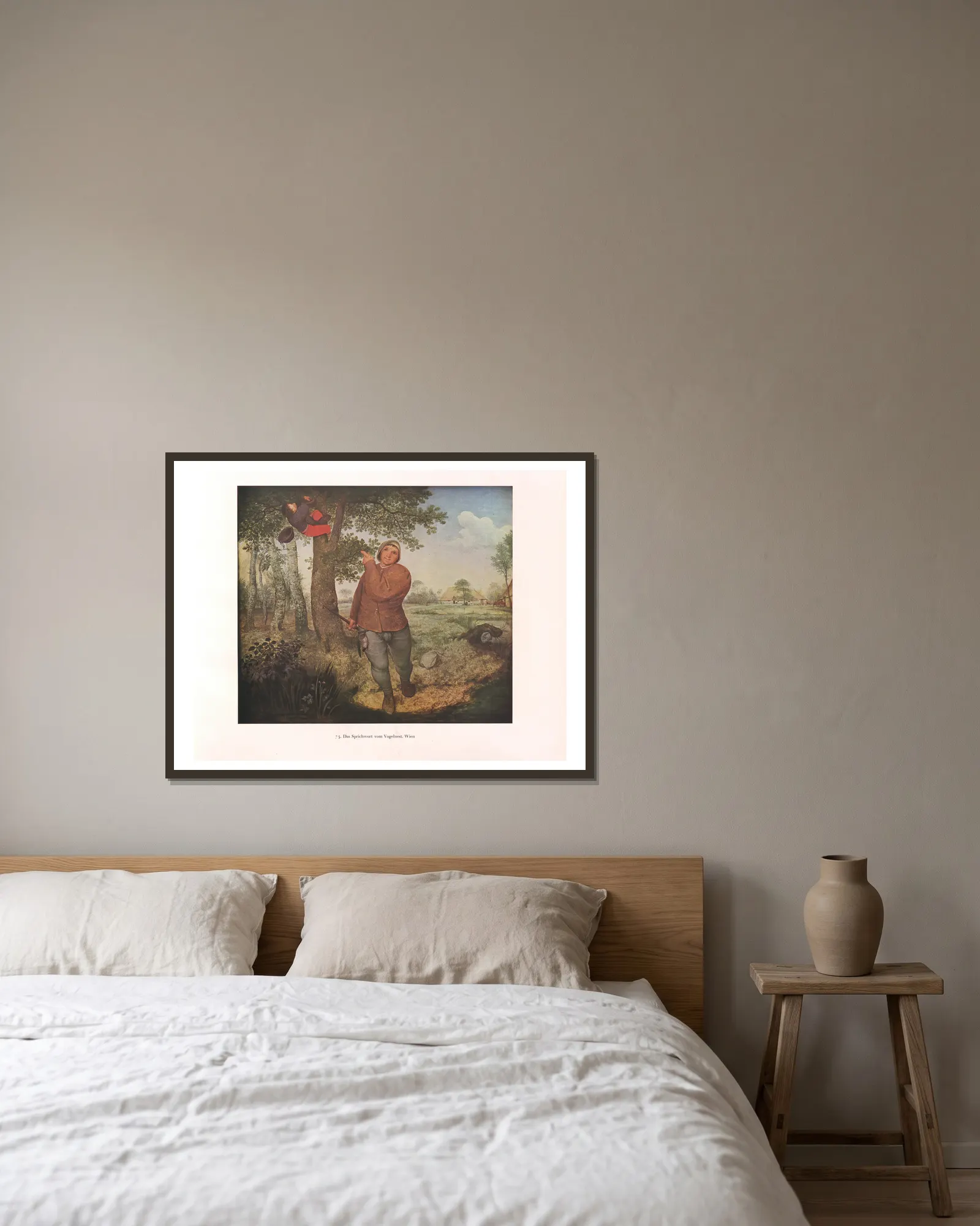 Das Sprichwort vom Vogelnest av Pieter Bruegel The Elder inramad på en vägg