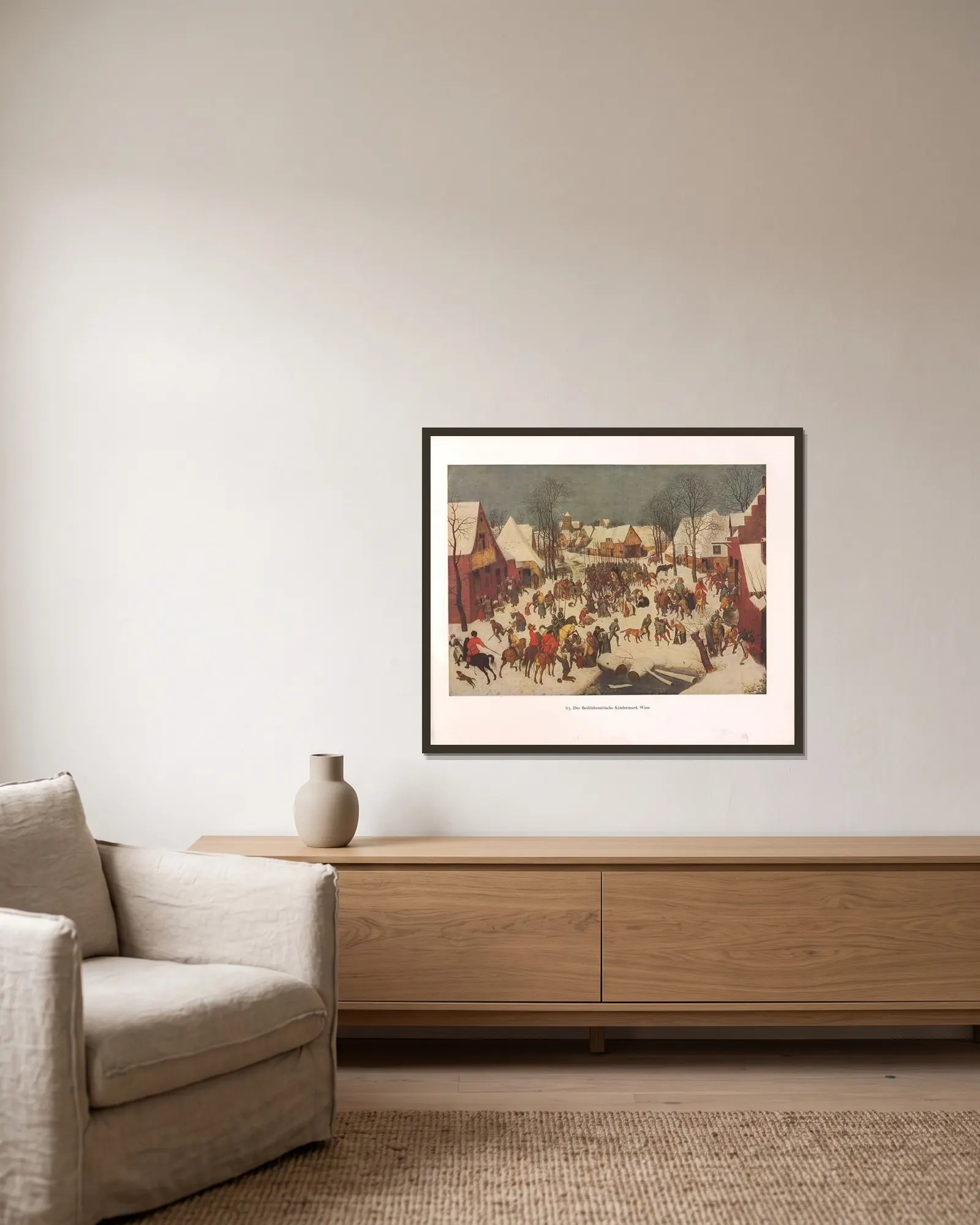 Der Bethlehemitische Kindermord av Pieter Bruegel The Elder inramad på en vägg