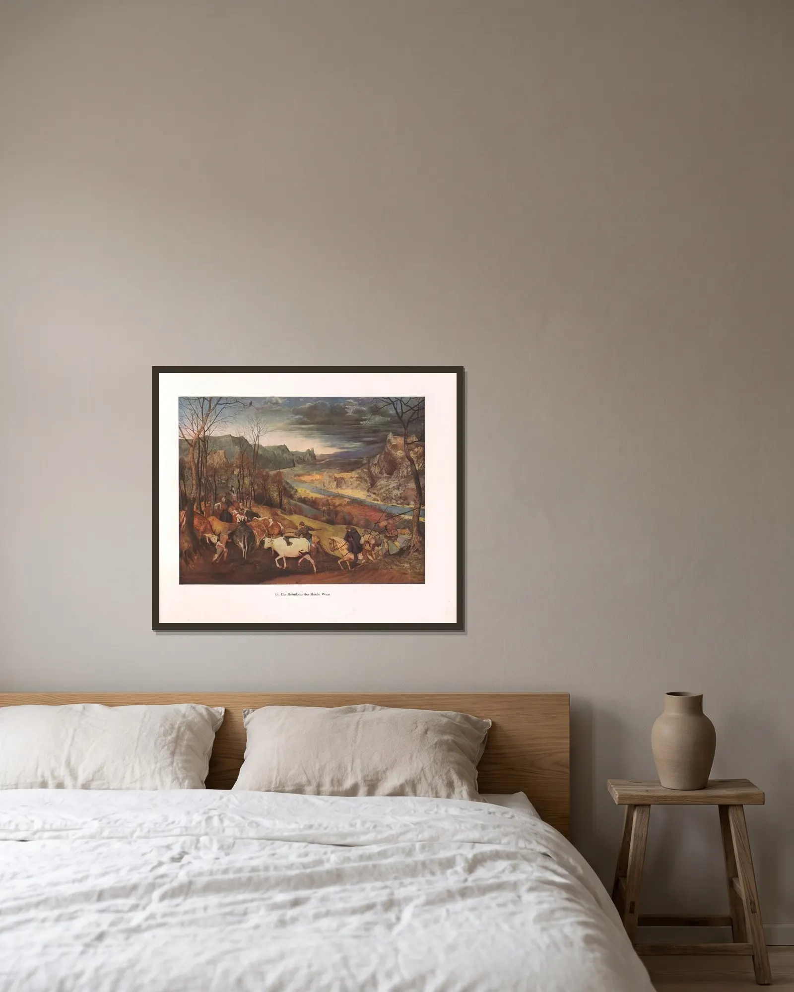 Die Heimkehr der Herde av Pieter Bruegel The Elder inramad på en vägg