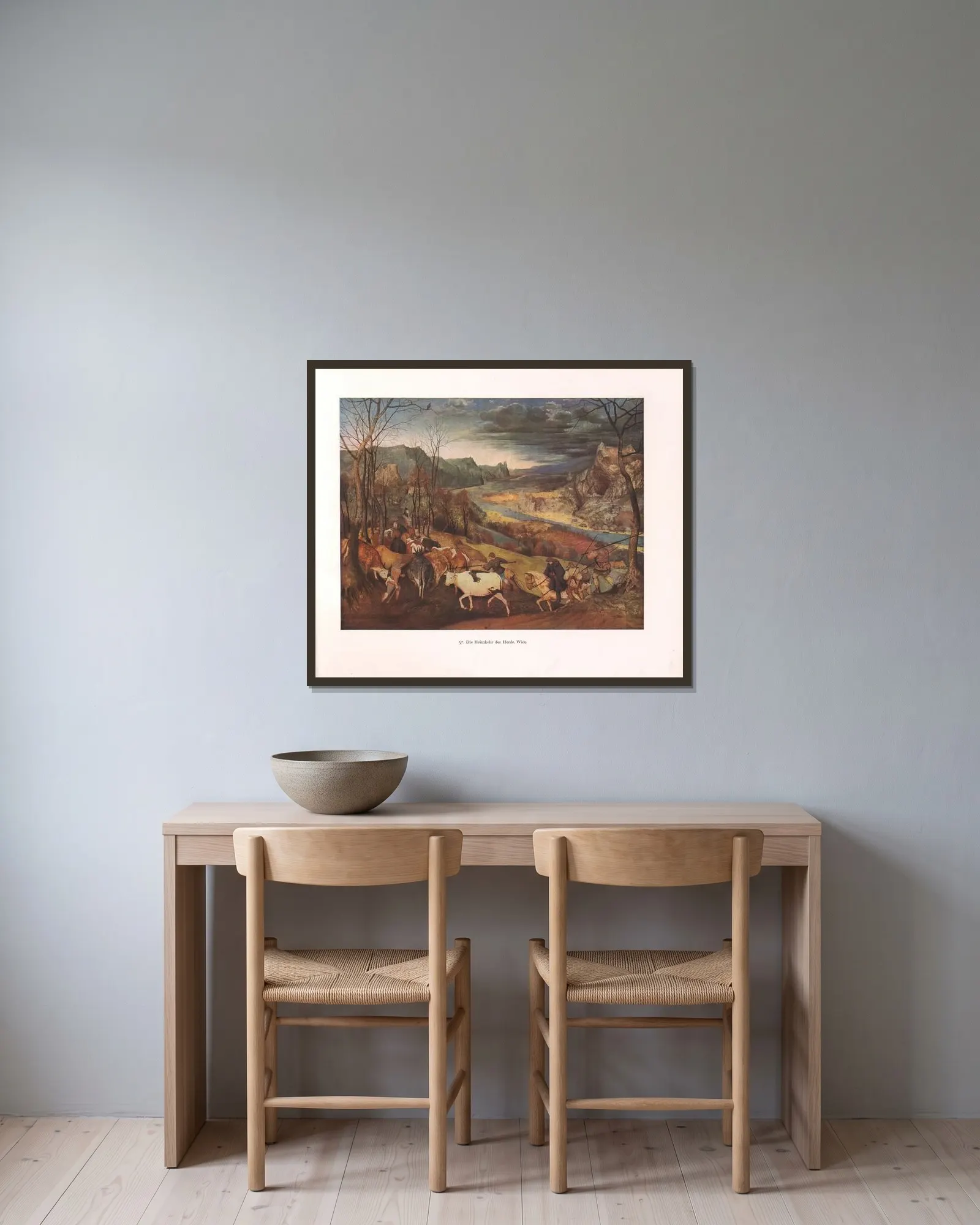 Die Heimkehr der Herde av Pieter Bruegel The Elder inramad på en vägg