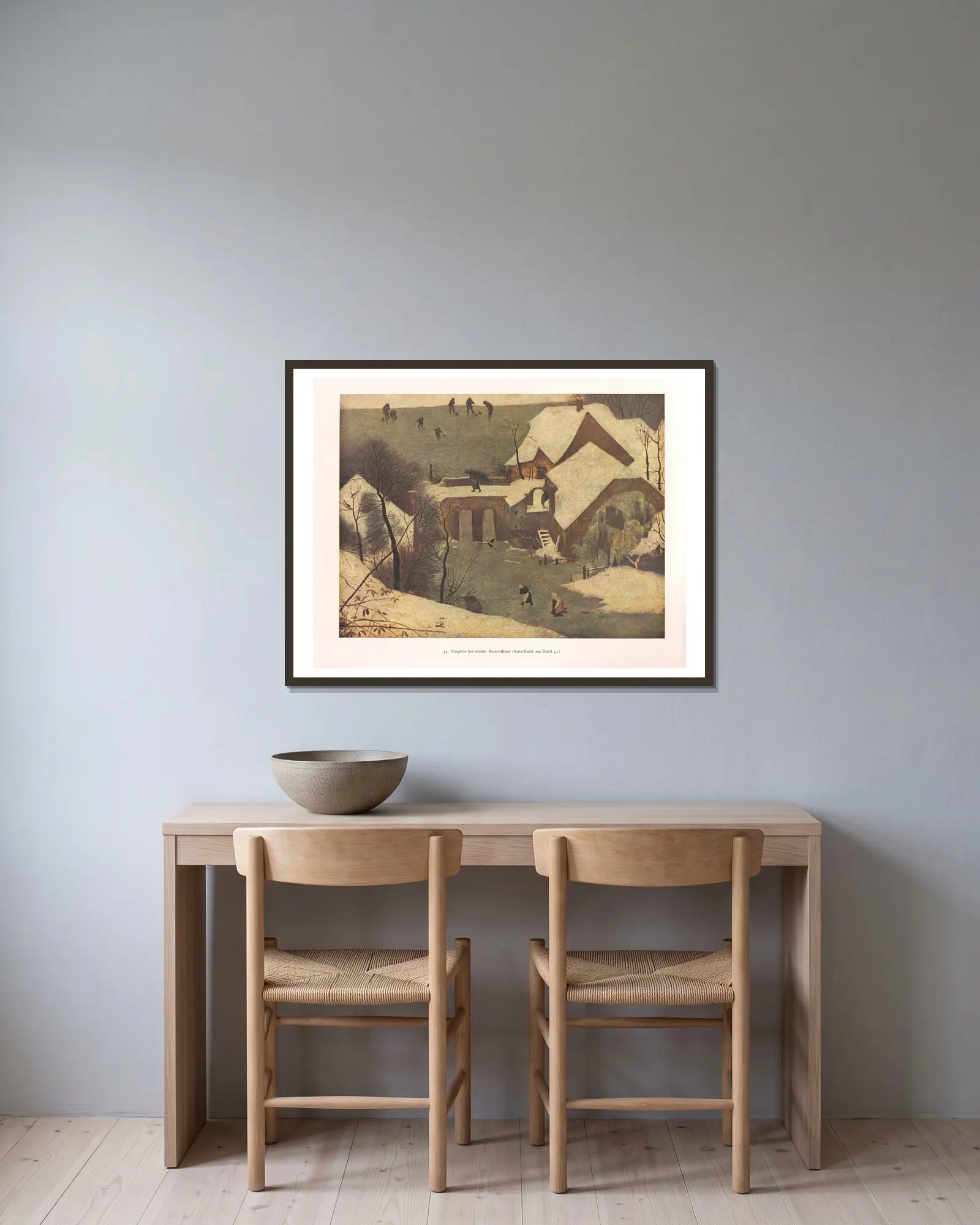 Eisspiele bei einem Bauernhaus (16th century) av Pieter Bruegel The Elder inramad på en vägg