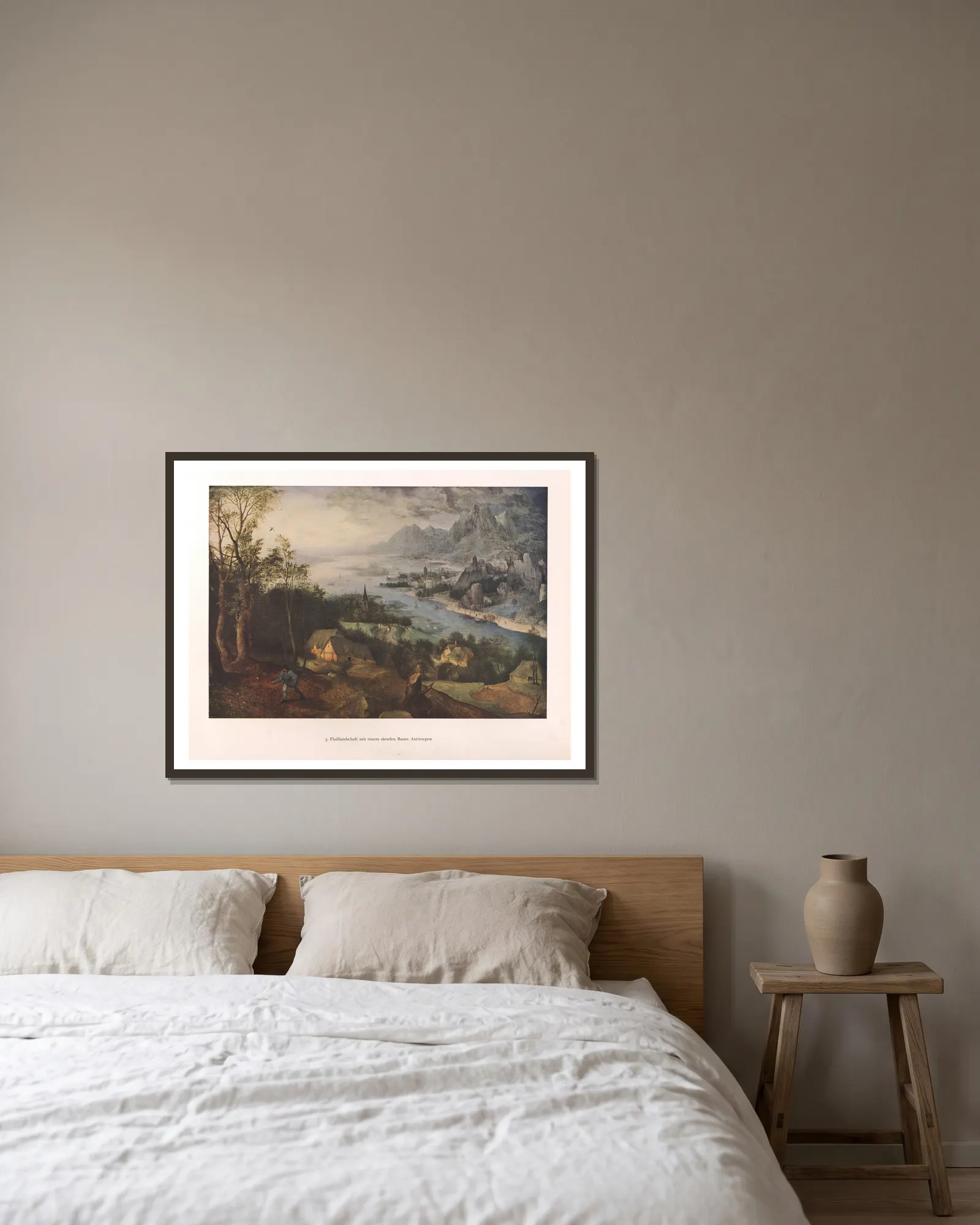 Flußlandschaft mit einem säenden Bauer (16th century) av Pieter Bruegel The Elder inramad på en vägg