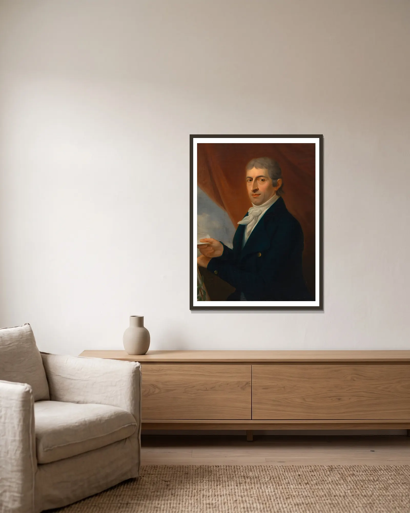 Johann (Giovanni) Cappi (Musikverleger) av Johann Baptist von Lampi the Elder inramad på en vägg