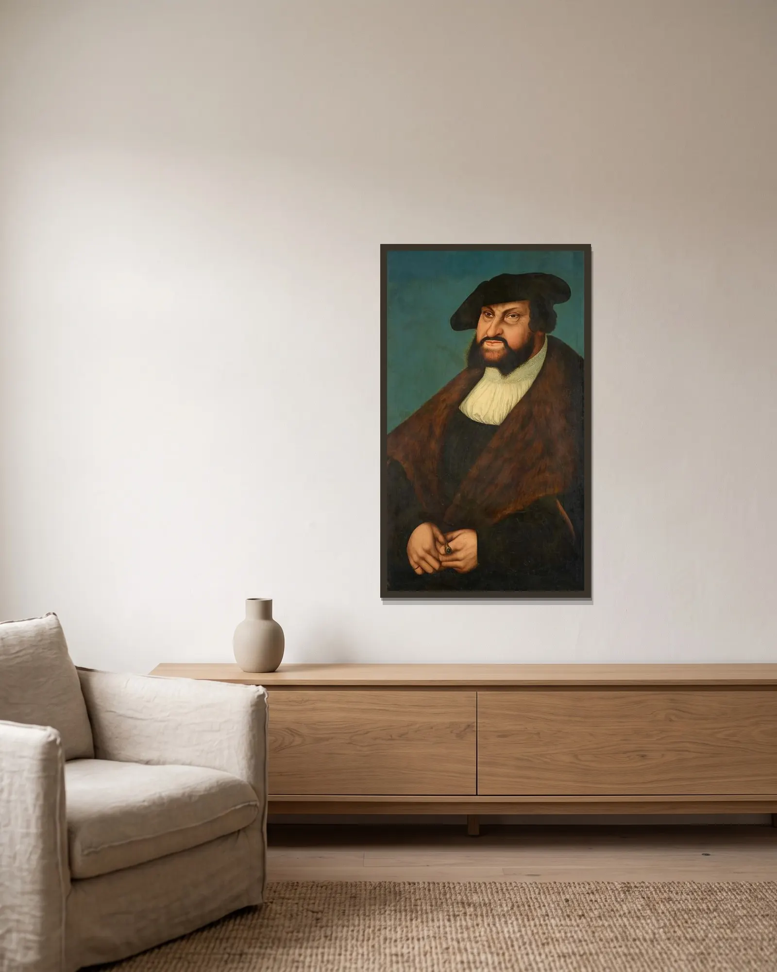 Johann the Steadfast av Lucas Cranach the Elder inramad på en vägg