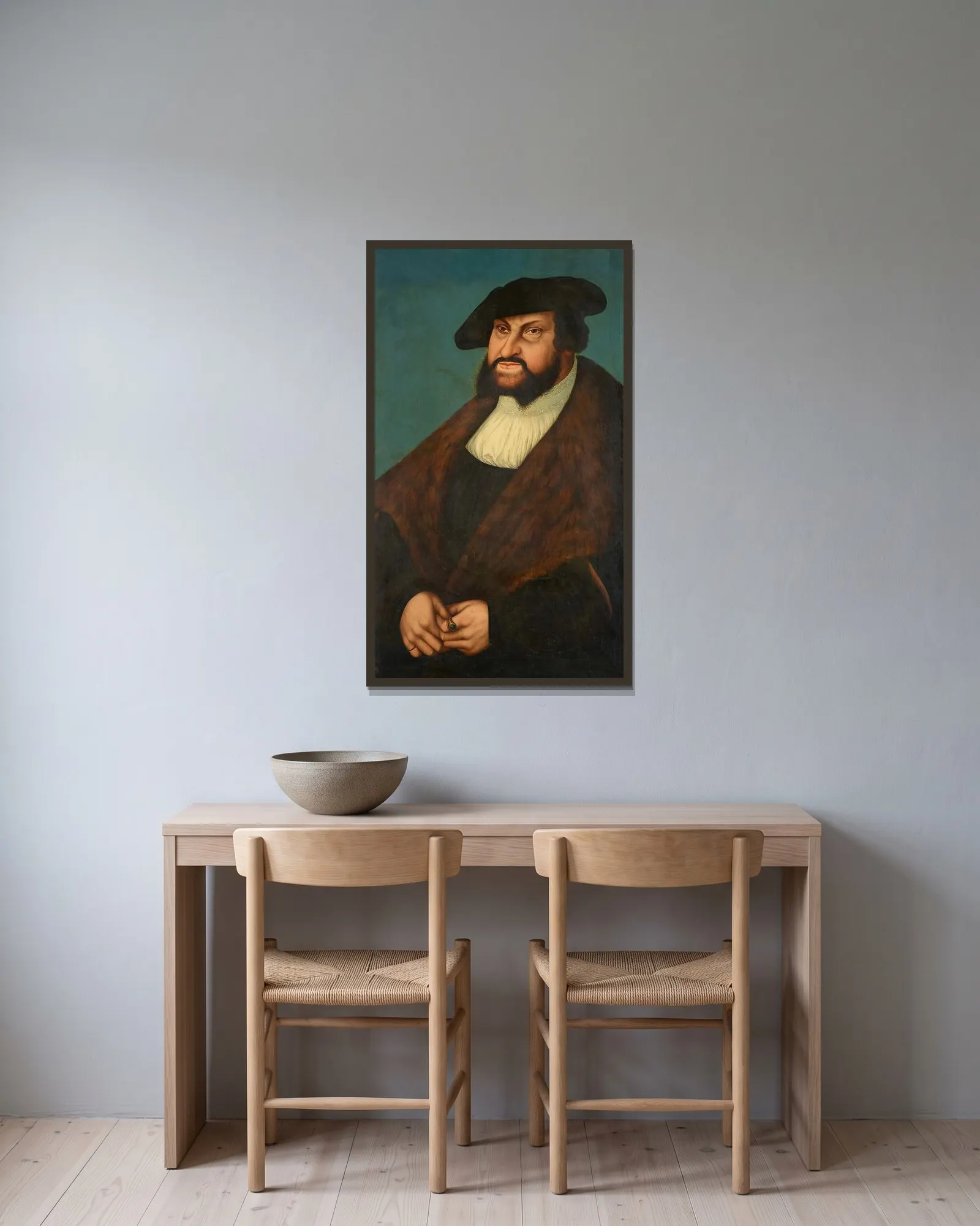 Johann the Steadfast av Lucas Cranach the Elder inramad på en vägg