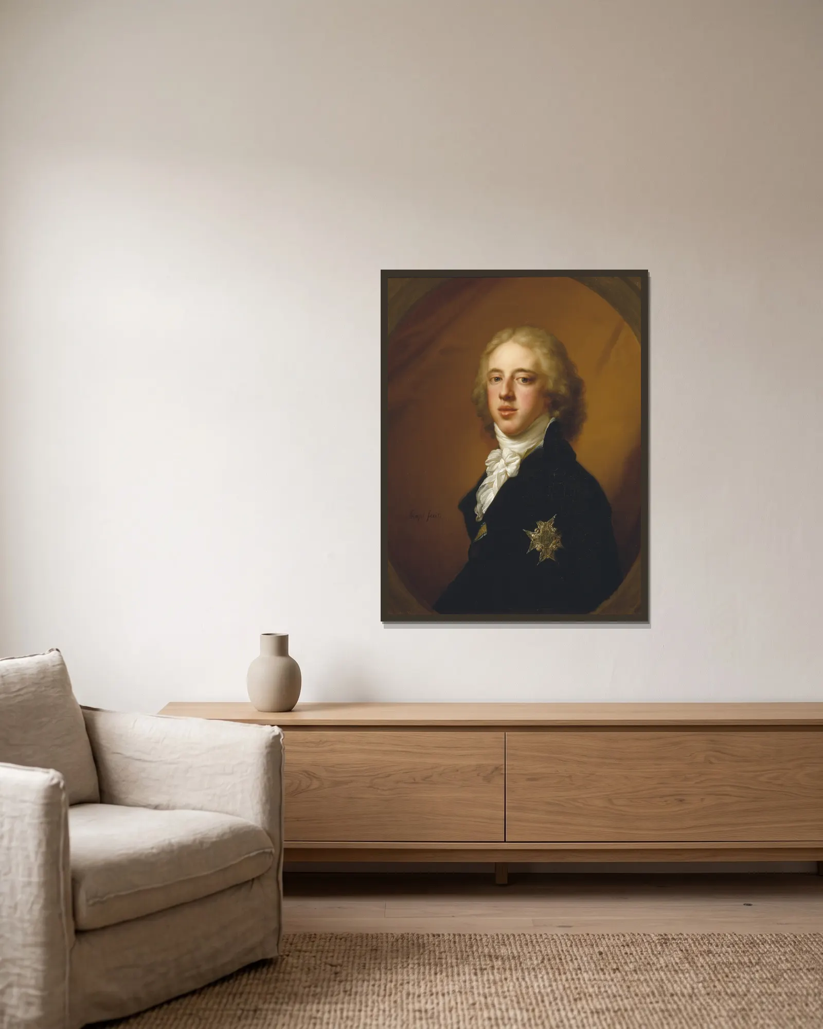 King Gustav IV Adolf av Johann Baptist von Lampi the Elder inramad på en vägg