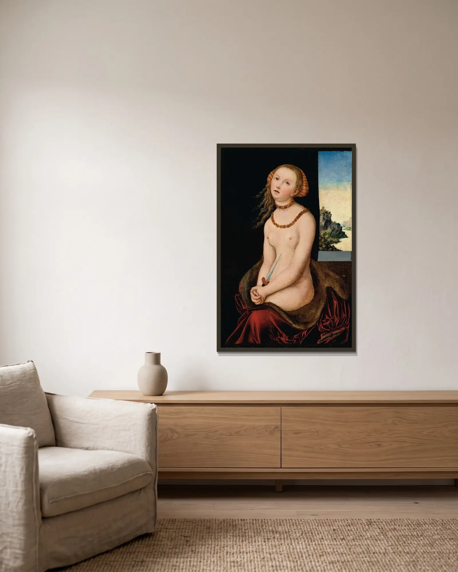 Lucretia – nr 2 av Lucas Cranach the Elder inramad på en vägg