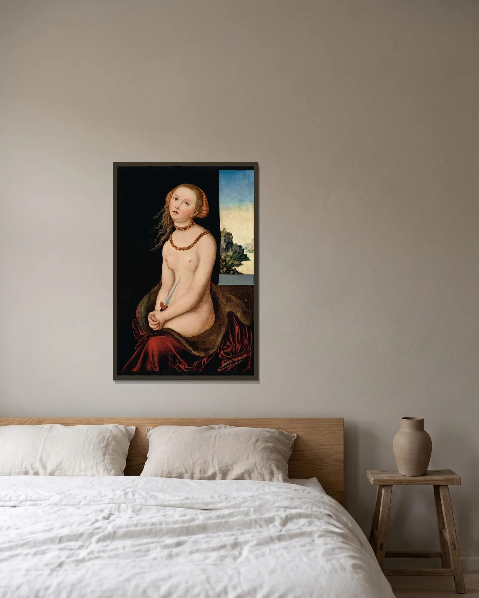 Lucretia – nr 2 av Lucas Cranach the Elder inramad på en vägg