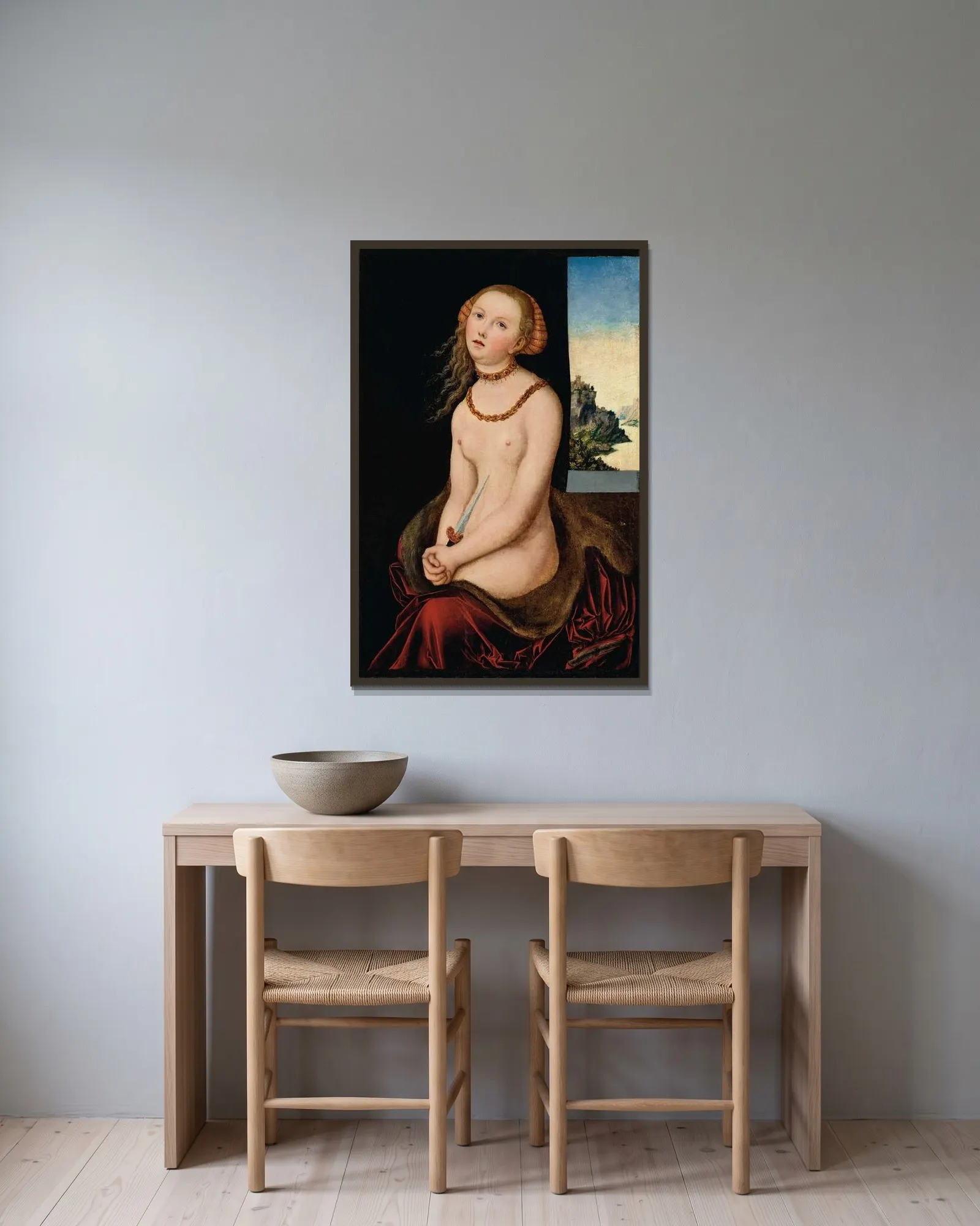Lucretia – nr 2 av Lucas Cranach the Elder inramad på en vägg