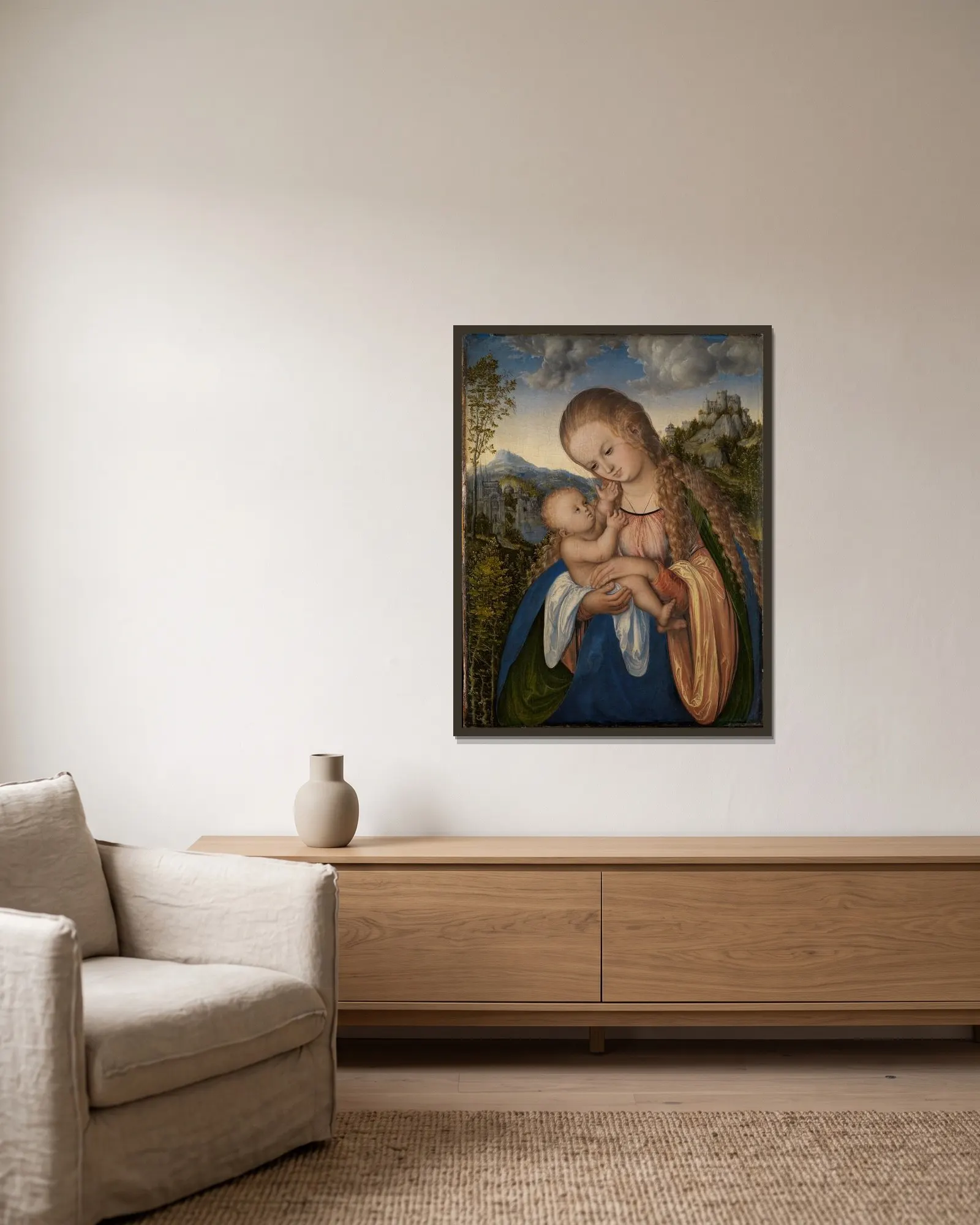 Maria mit dem Kinde av Lucas Cranach the Elder inramad på en vägg